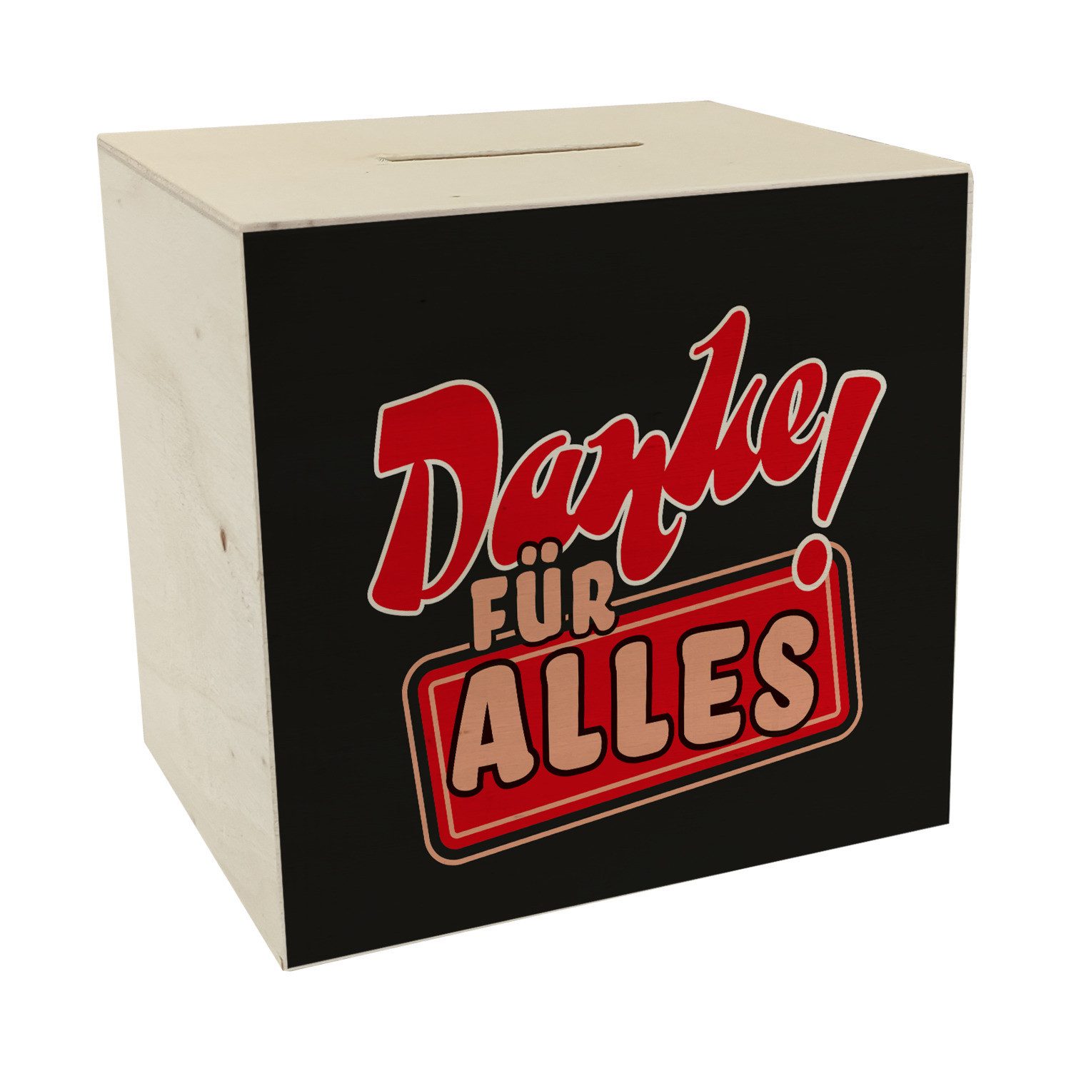 Spardose Spardose aus Holz in Rot zum Thema Dankbarkeit - Danke für Alles!