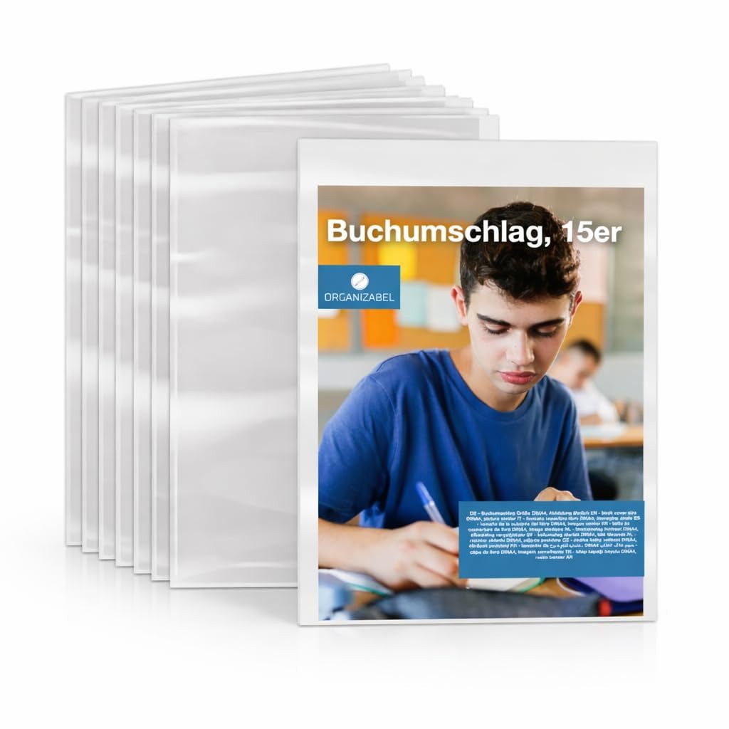 Organizabel Schulheft 15x Buchumschlag DIN A4 transparent - Buchhülle & Umschlag, strapazierfähig