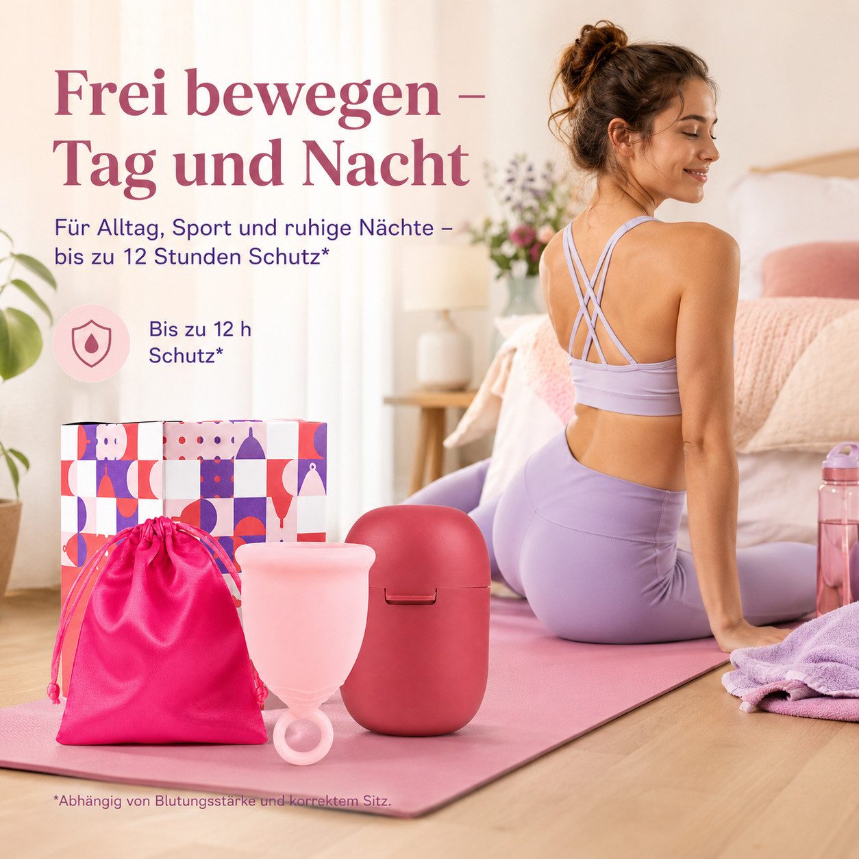 Tekoo Menstruationstasse Menstruationstassen Set mit Aufbewahrungsbeutel, 32 ml, S Gr., Mit innovativem Ring-Griff für besonders leichtes Entfernen