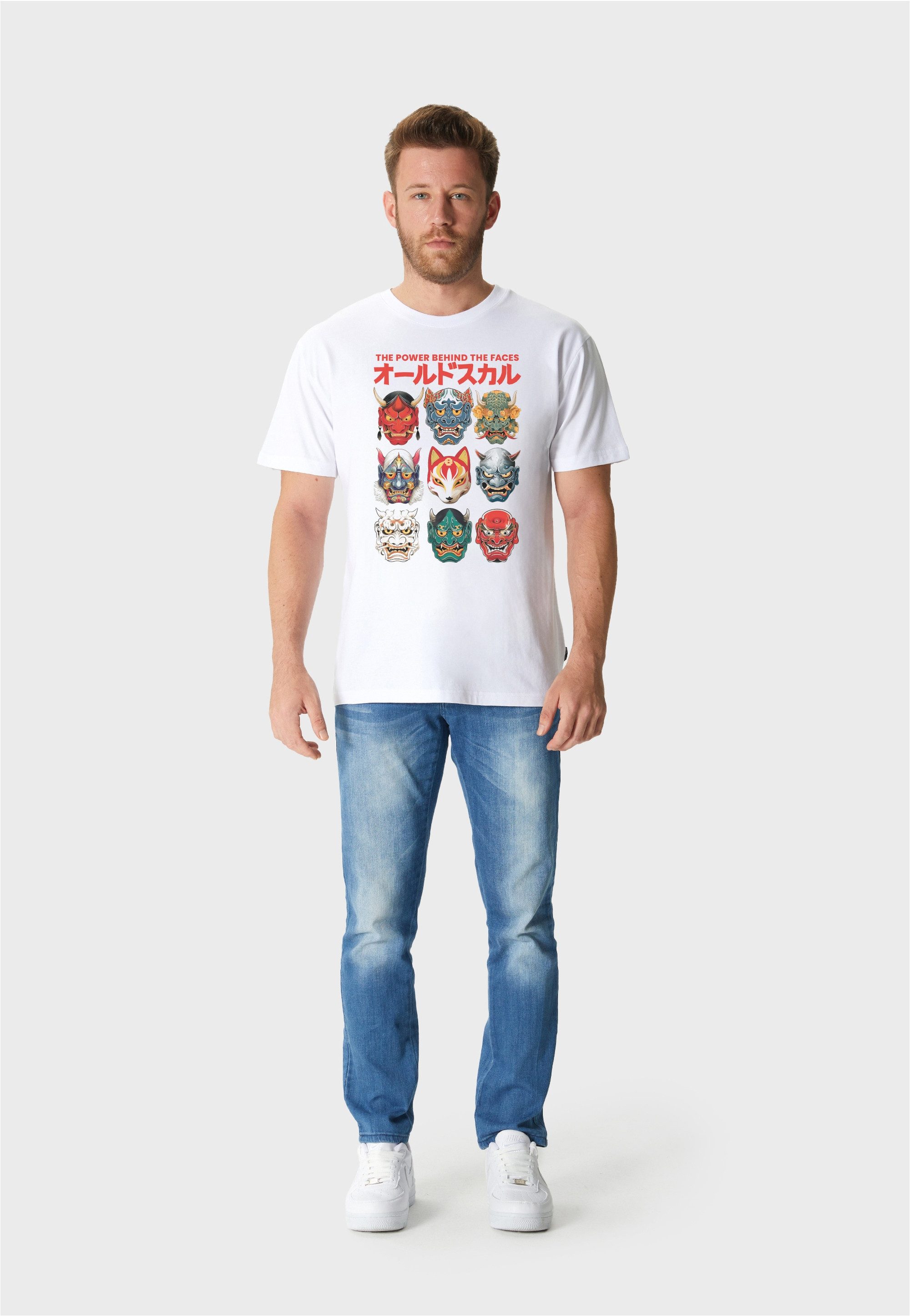 Oldskull T-Shirt Asian Iconic Japanese Masks Graphic mit buntem Fotodruck