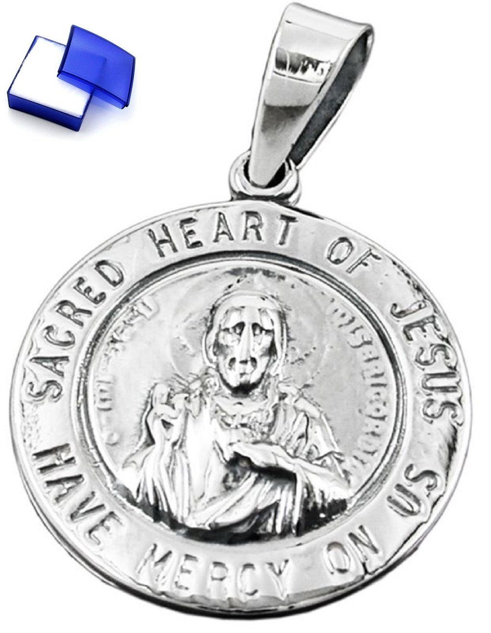 unbespielt Kettenanhänger Kettenanhänger Anhänger 26 mm Herz Jesu Verehrung 925 Silber dunkel geschwärzt inkl. kleiner Schmuckbox, Silberschmuck für Damen und Herren