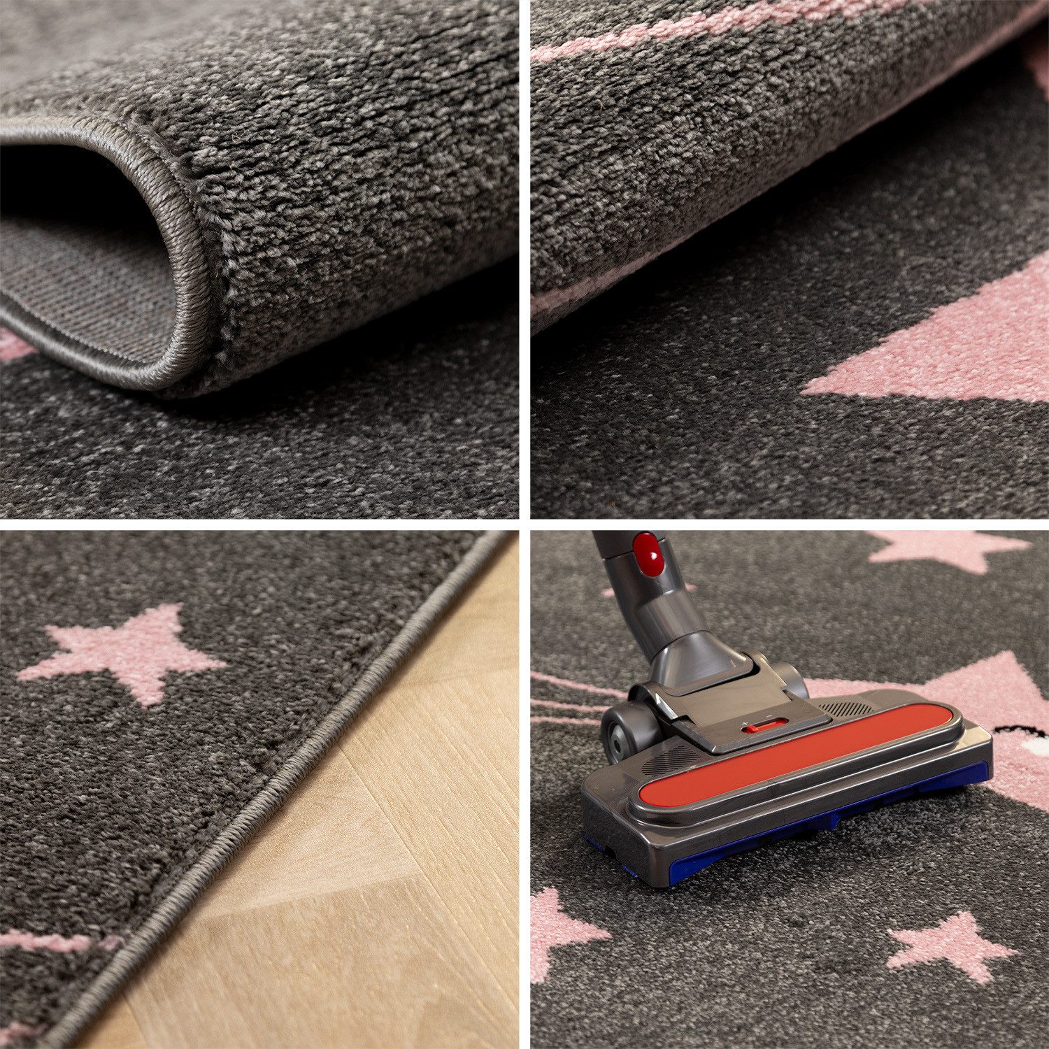 Carpettex Kinderteppich Sterne-Design, Rund, Höhe: 11 mm, Kinderteppich Stern-Design Rosa Baby Teppich Kinderzimmer Pflegeleicht