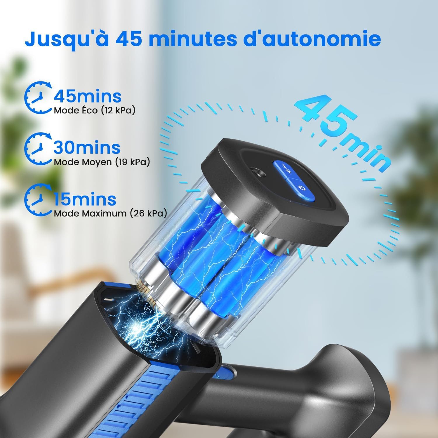 MIBODE Hand-und Stielstaubsauger INSE S7P Blau Kabelloser Stielstaubsauger LED-Display Softroller