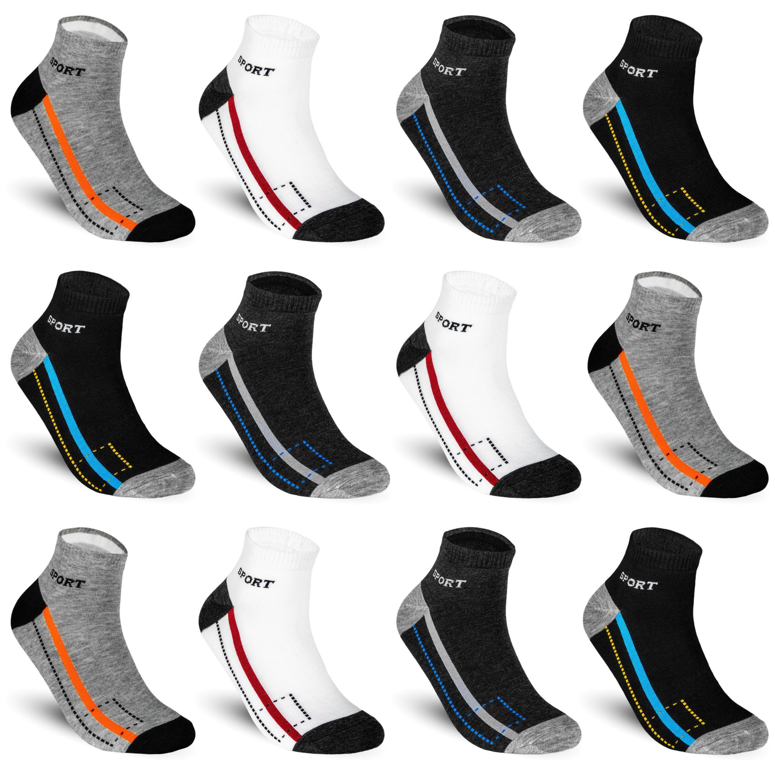 Sneakersocken 12 Paar Sneaker Socken Sport Freizeit Herren Damen Baumwolle Kurz