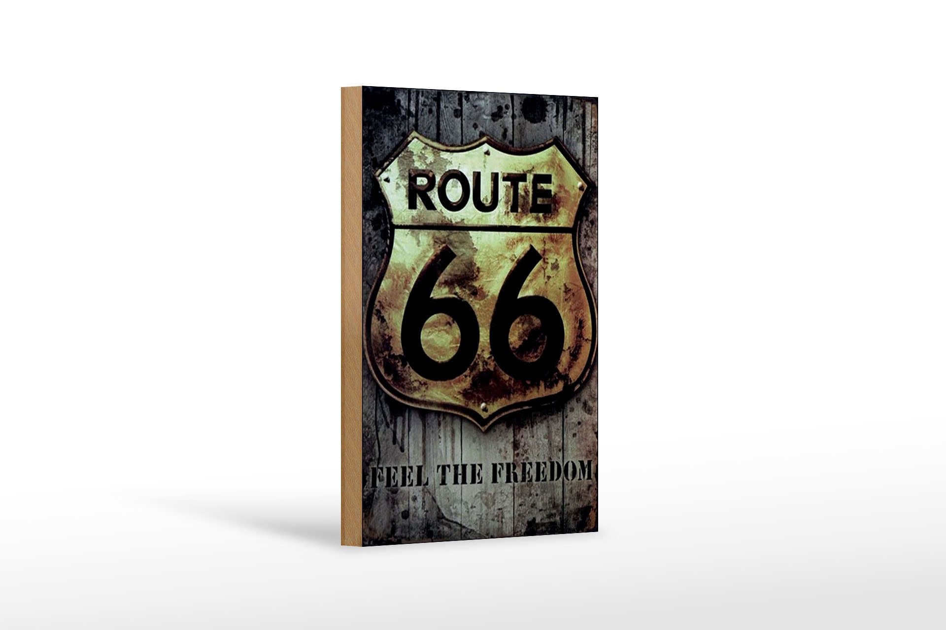 Holzbild Retro 12x18 cm route 66 feel the freedom