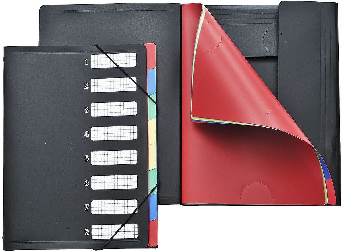 FOLDERSYS Organisationsmappe Ordnungsmappe A4 PP 8 Fächer 3 Klappen schwarz.