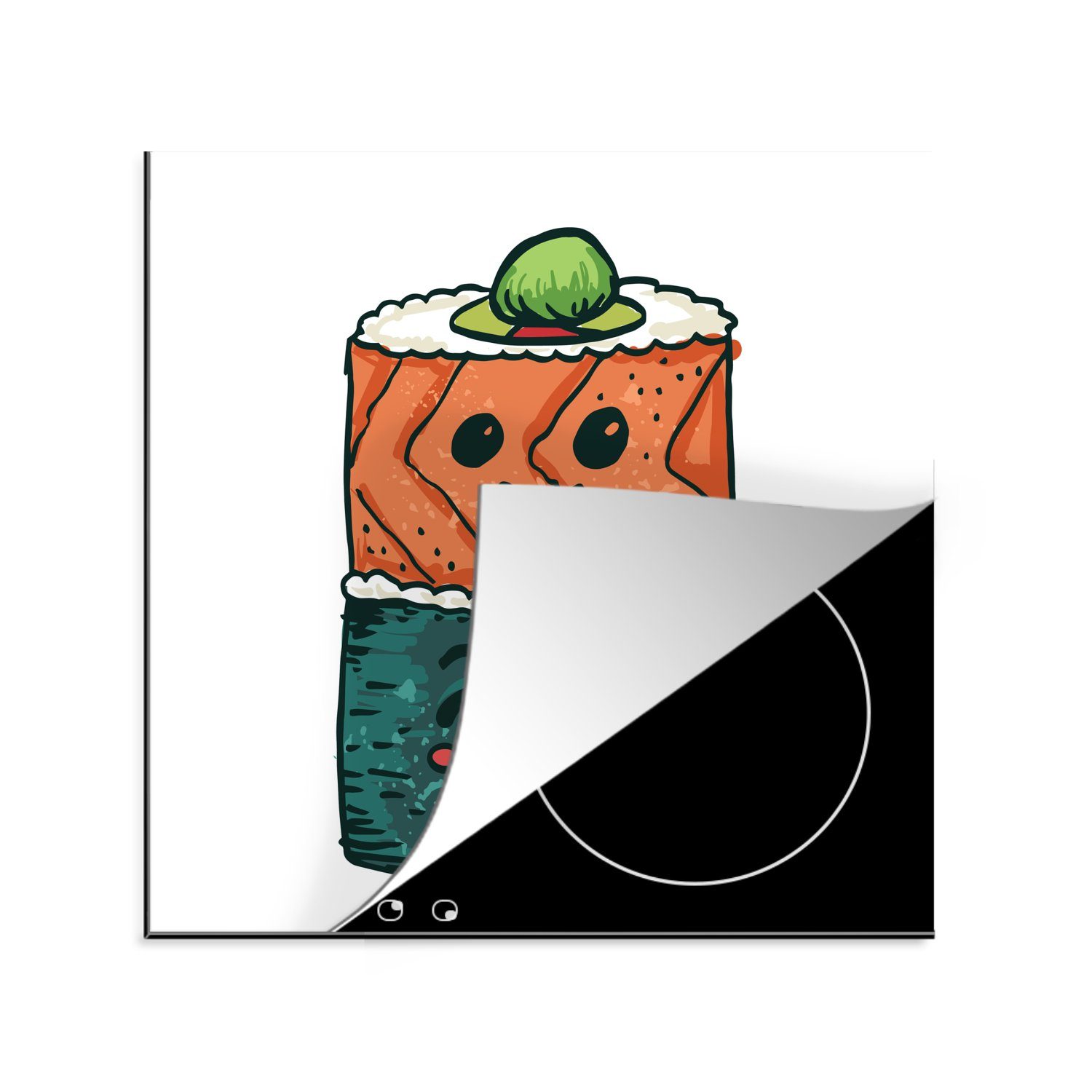 MuchoWow Herdblende-/Abdeckplatte Sushi-Illustration vor weißem Hintergrund, Vinyl, (1 tlg), 78x78 cm, Ceranfeldabdeckung, Arbeitsplatte für küche