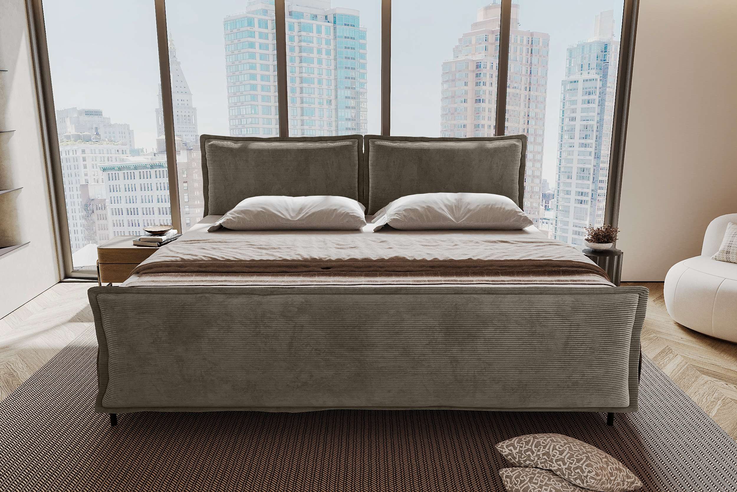 99rooms Boxspringbett Vero Plus Familienbett (Schlafzimmerbett, Bett), 220/240/260x200 cm, in Cord POSO, mit BFK-Matratze, Bettkasten
