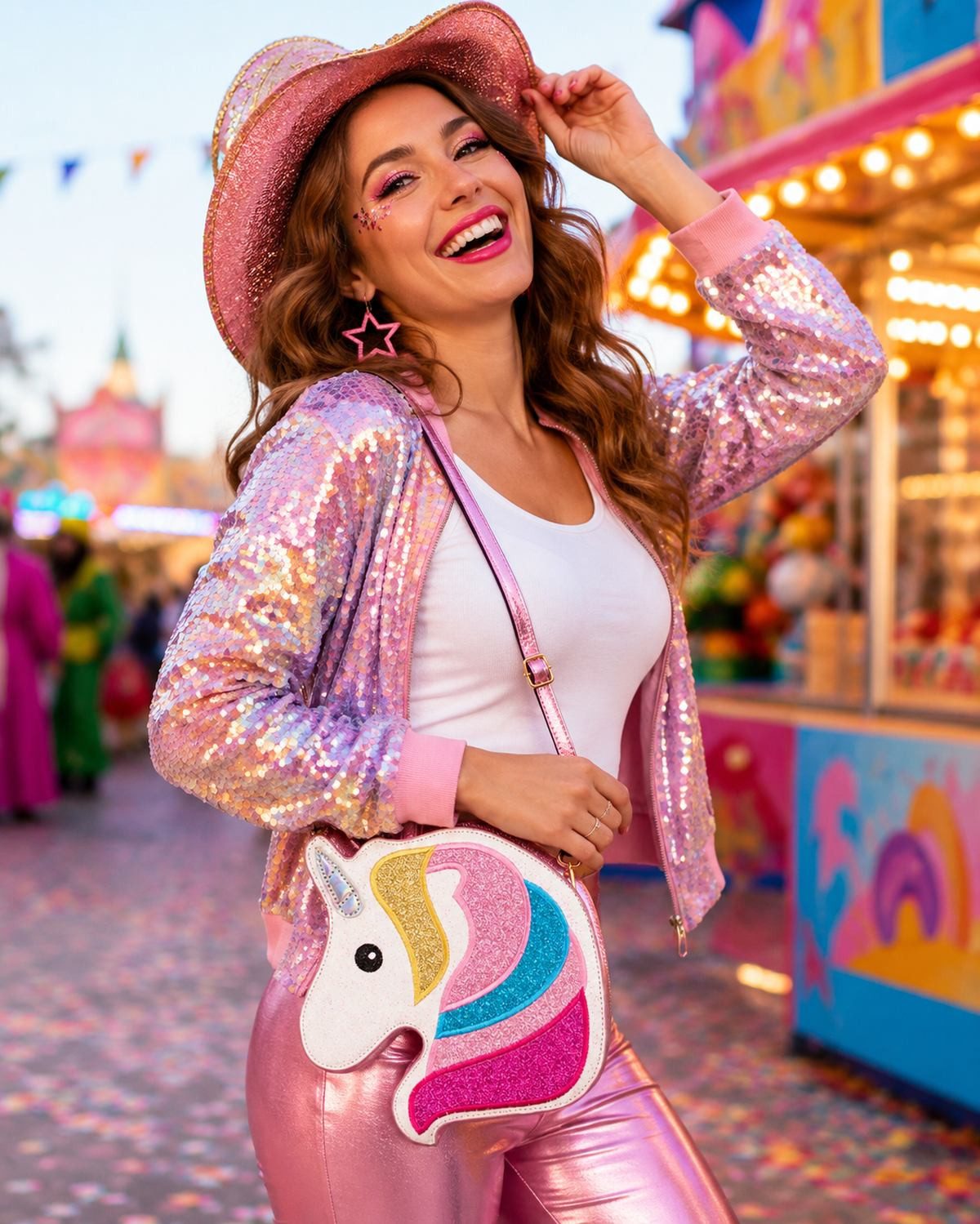 Das Kostümland Kostüm Hochwertige Glitzer Handtasche - Einhorn 24cm