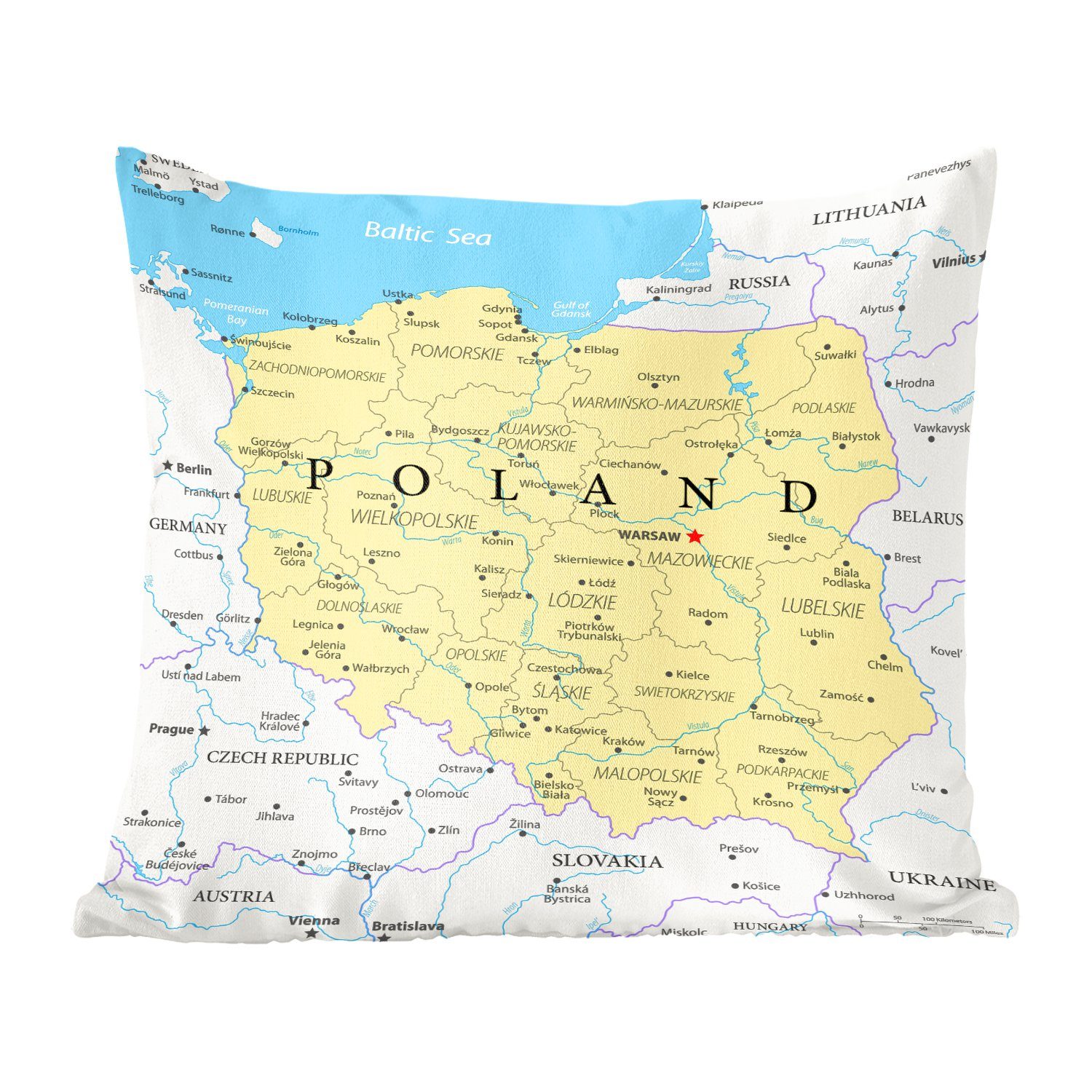 MuchoWow Dekokissen Karte von Polen, Zierkissen mit Füllung für Wohzimmer, Schlafzimmer, Deko, Sofakissen