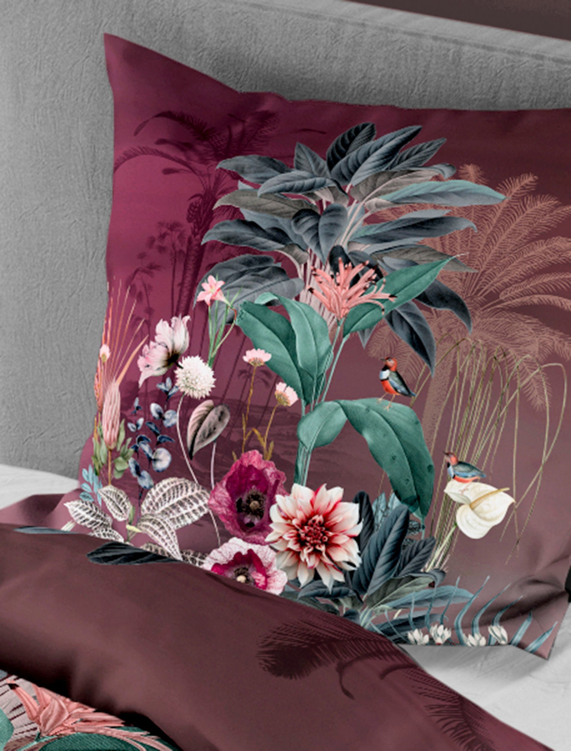 BIERBAUM Bettwäsche 5283, Mako-Satin, 2 teilig, Mako-Satin, 100 % Baumwolle, pflegeleicht, floral