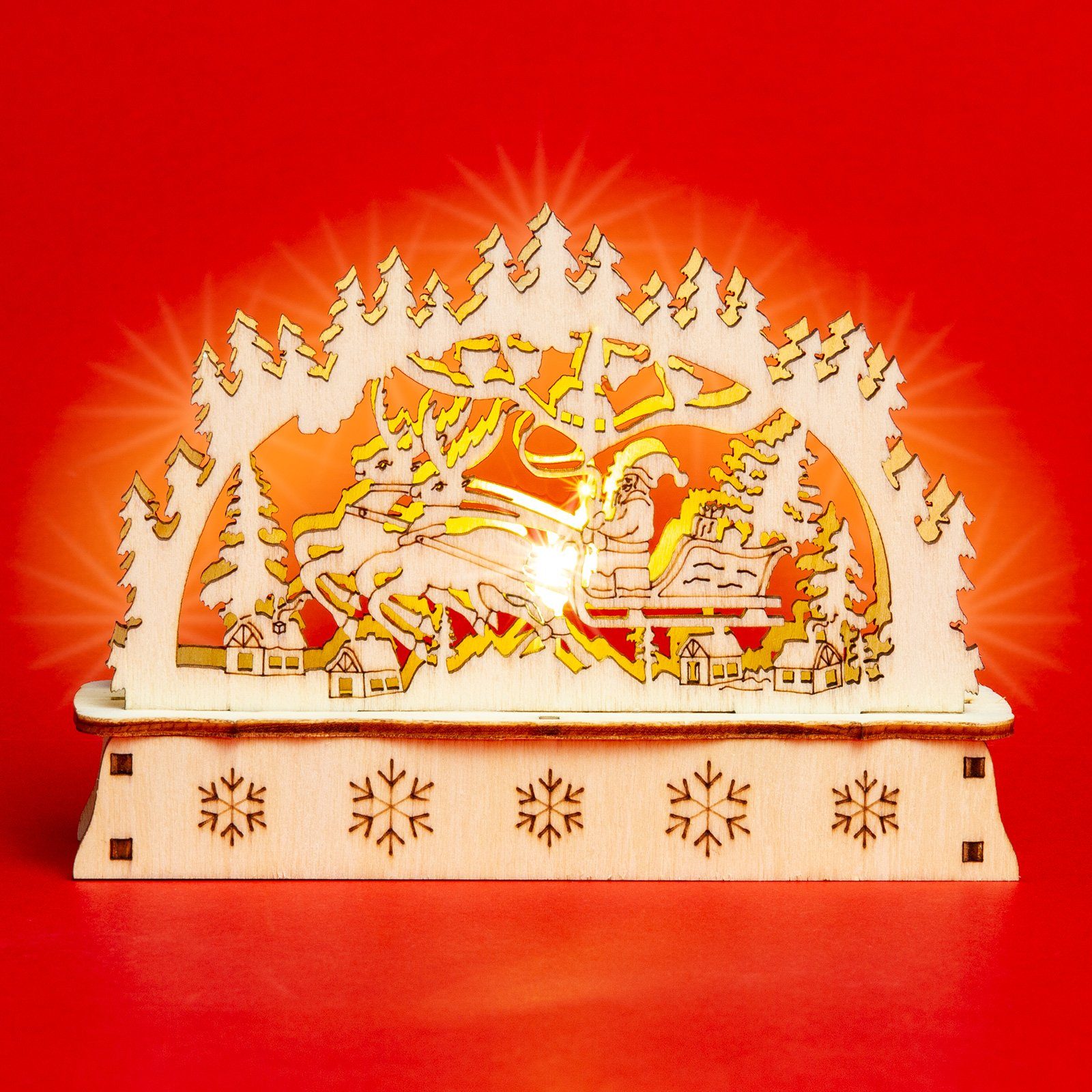 Rentierschlitten aus Motiv LED mit Weihnachtsmann Beleuchtung - Schwibbogen LB-MINI SIKORA mit Holz Motive viele