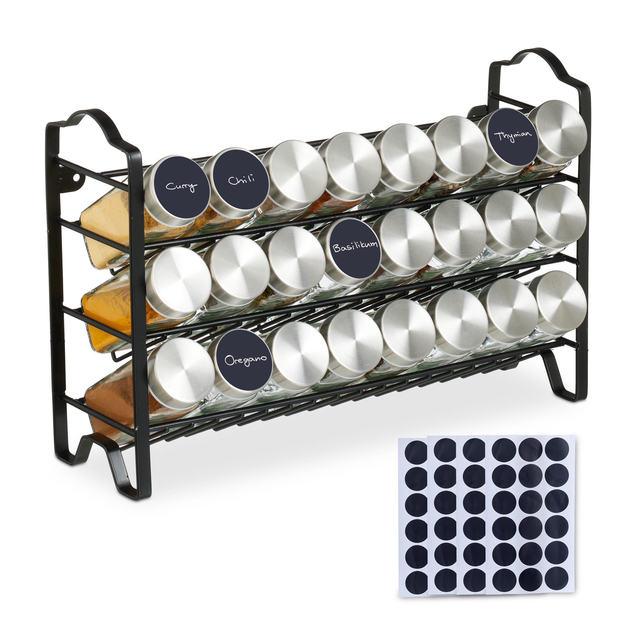 relaxdays Gewürzständer Gewürzregal mit 24 Gläsern, silber günstig online kaufen