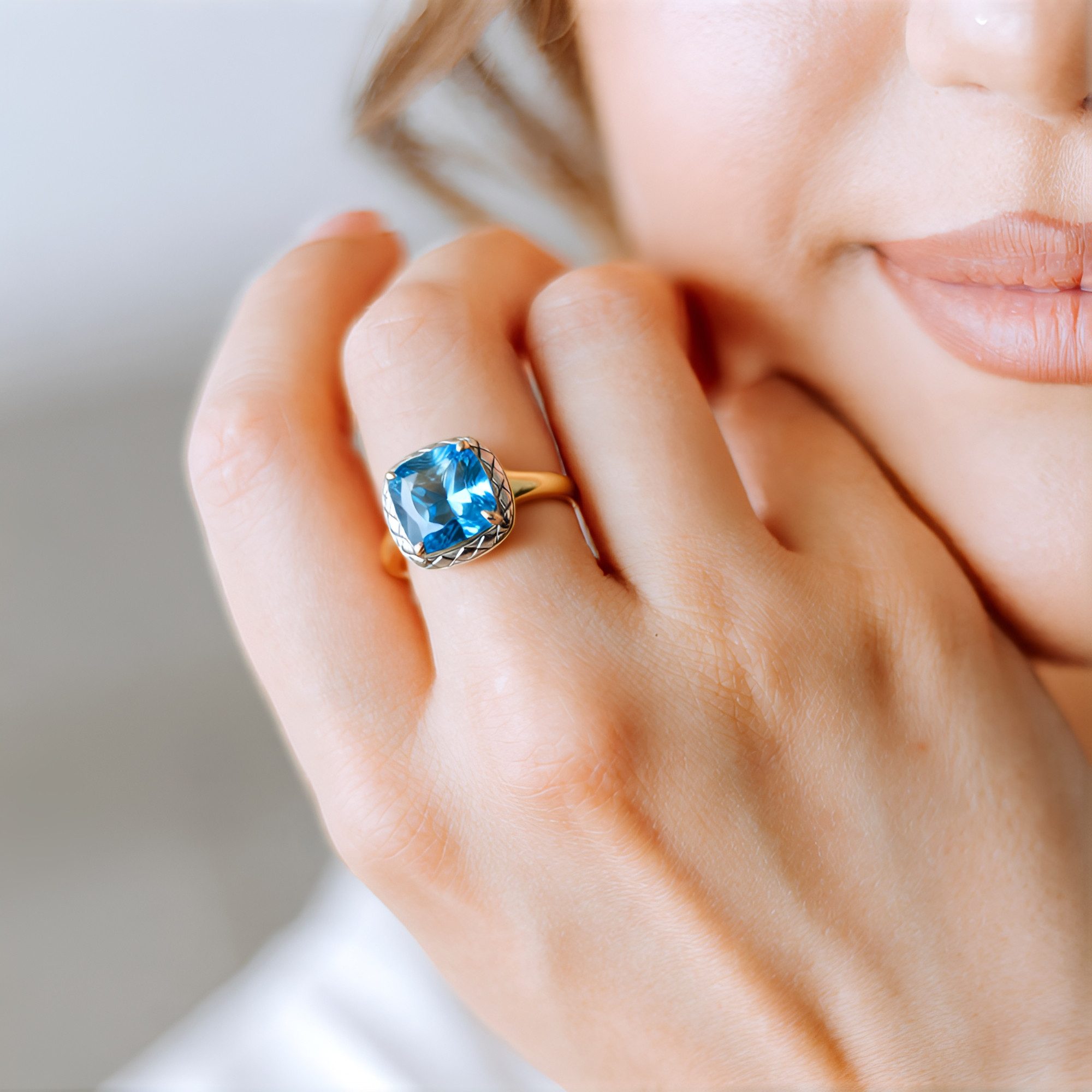 Cavill Solitärring Marambaia-Topas Ring 4,55 ct, 925 Silber vergoldet, blauer Edelstein (1-tlg)