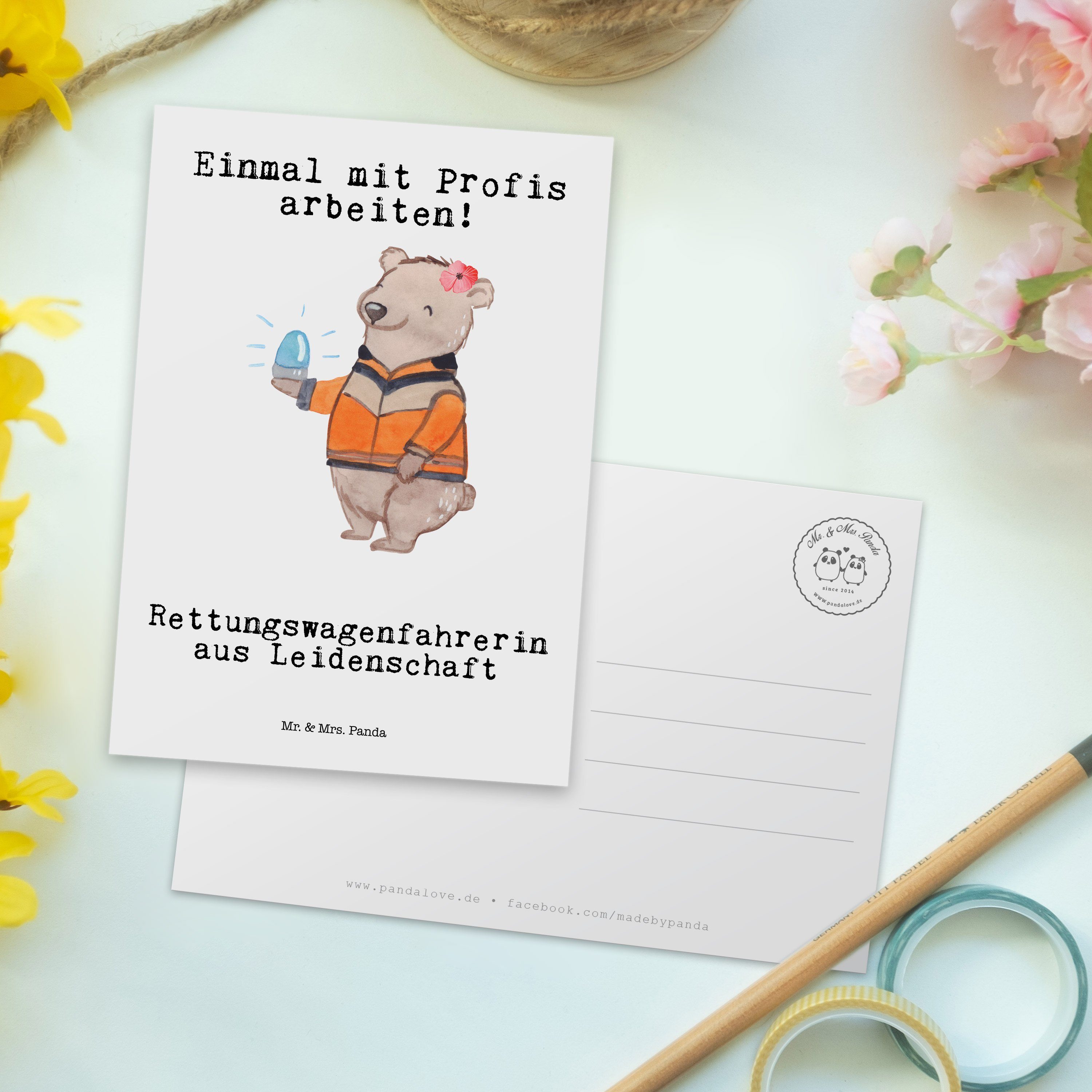 Leidenschaft - E Weiß & Postkarte Panda Kollegin, Geschenk, aus Mr. Rettungswagenfahrerin Mrs. -