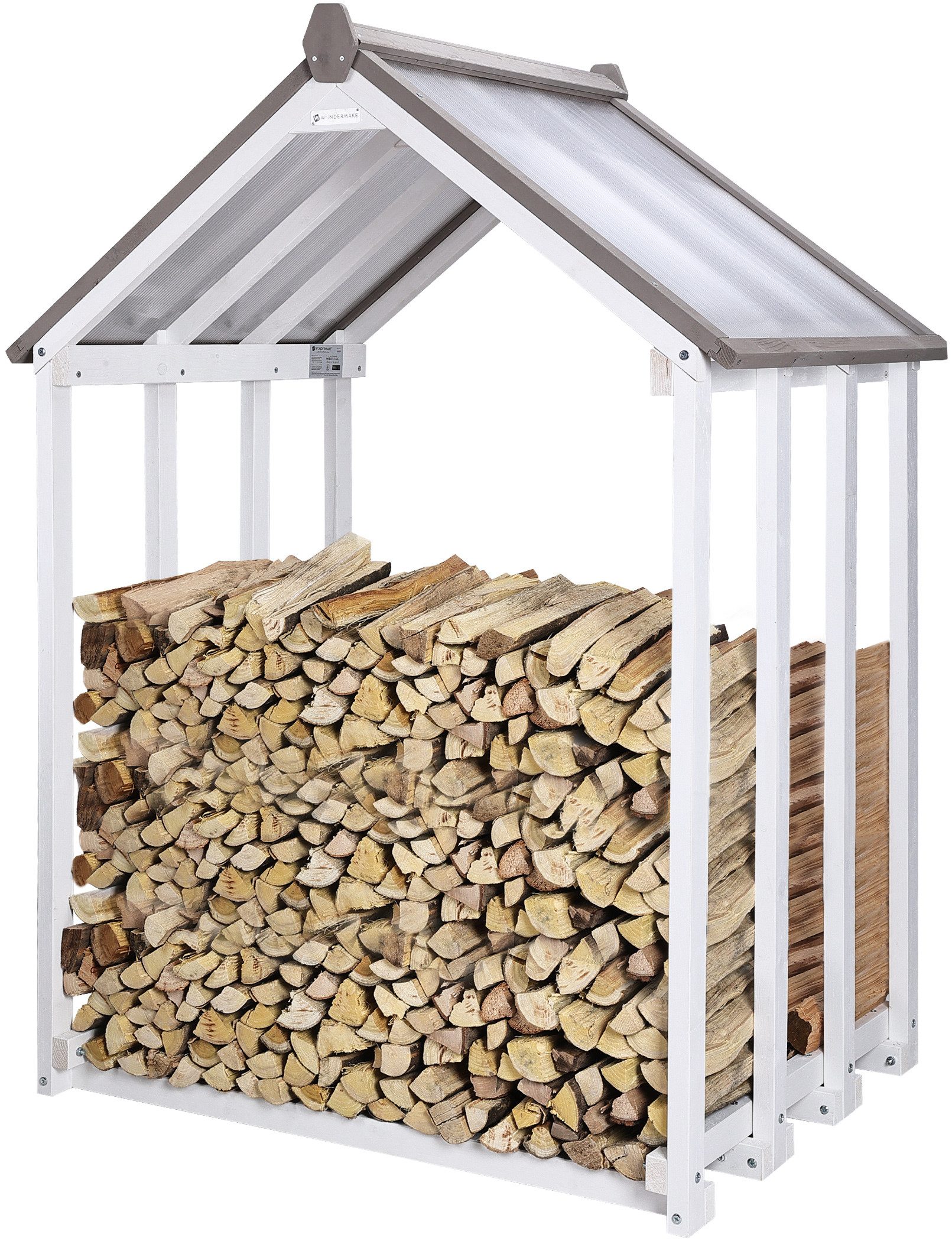 WONDERMAKE Kaminholzregal Holz mit Dach außen Brennholzregal Feuerholzregal Kaminholzunterstand, BxTxH:110x75x150 cm, Holzlager-Regal Kaminholzlager Brennholzlager draußen Outdoor grau