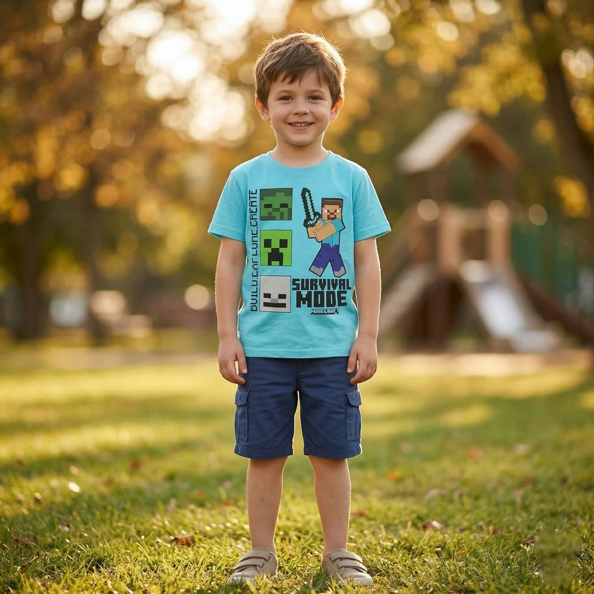 Minecraft Print-Shirt Minecraft Steve Creeper Zombie Kinder Jungen T-Shirt Gr. 116 bis 152 - 100% Baumwolle