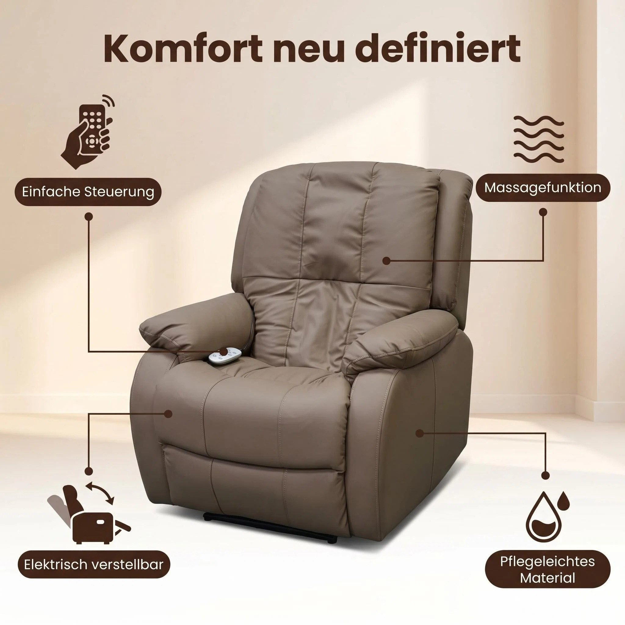 Happy Home Massagesessel Elektrischer Massagesessel mit Rücken- & Beinanhebung, 3D-Mechanismus – Bild 5 von 5