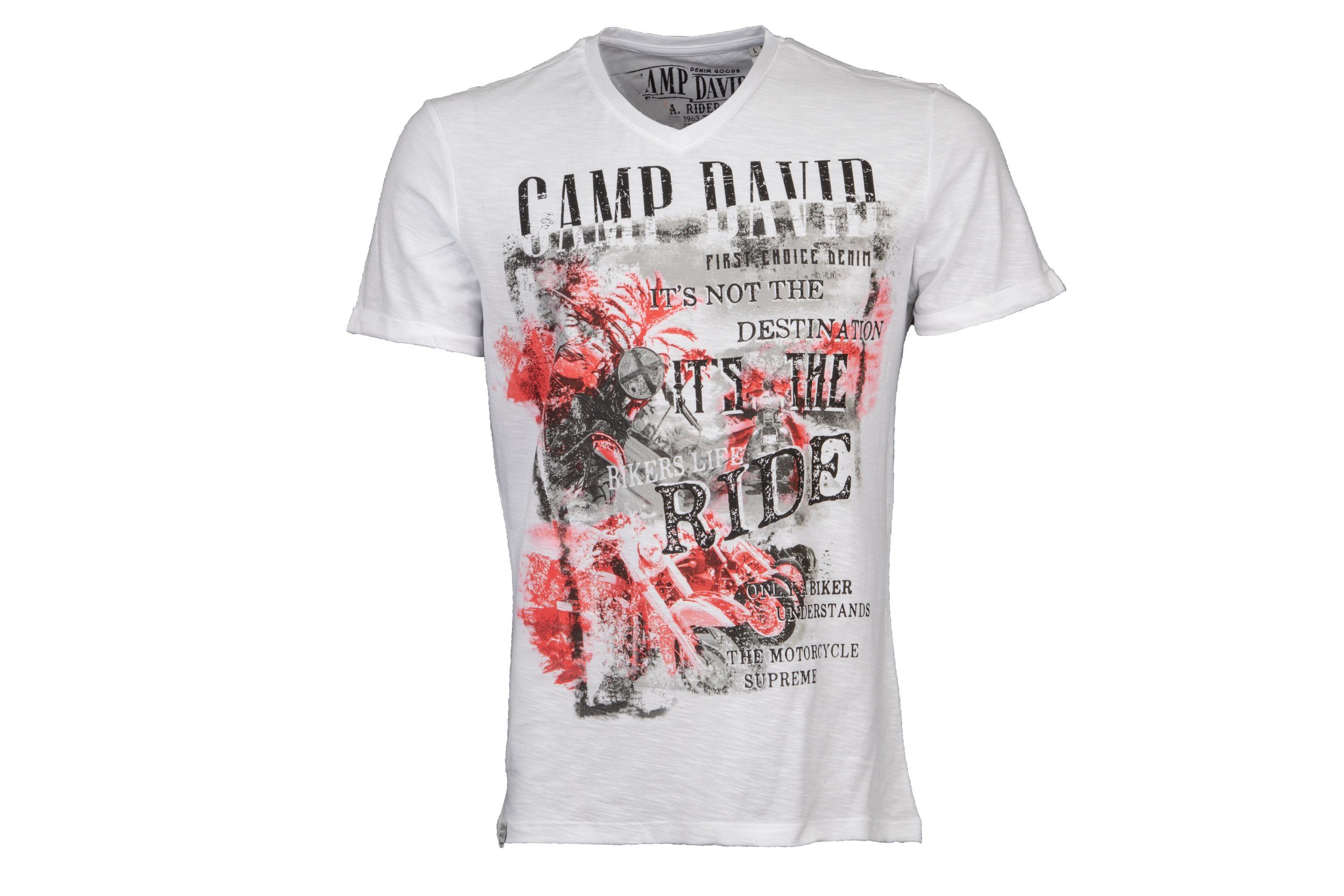 CAMP DAVID T-Shirt Camp Herren mit Watercolour-Photoprint V-Shirt David