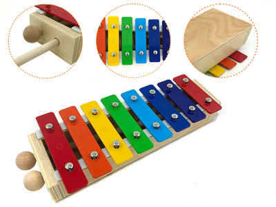 Leuchtklang Glockenspiel C-Dur Holz Inkl. 2 Schlägel Musikinstrument Kinder Spielzeug,Diatonisch mit 8 Tönen