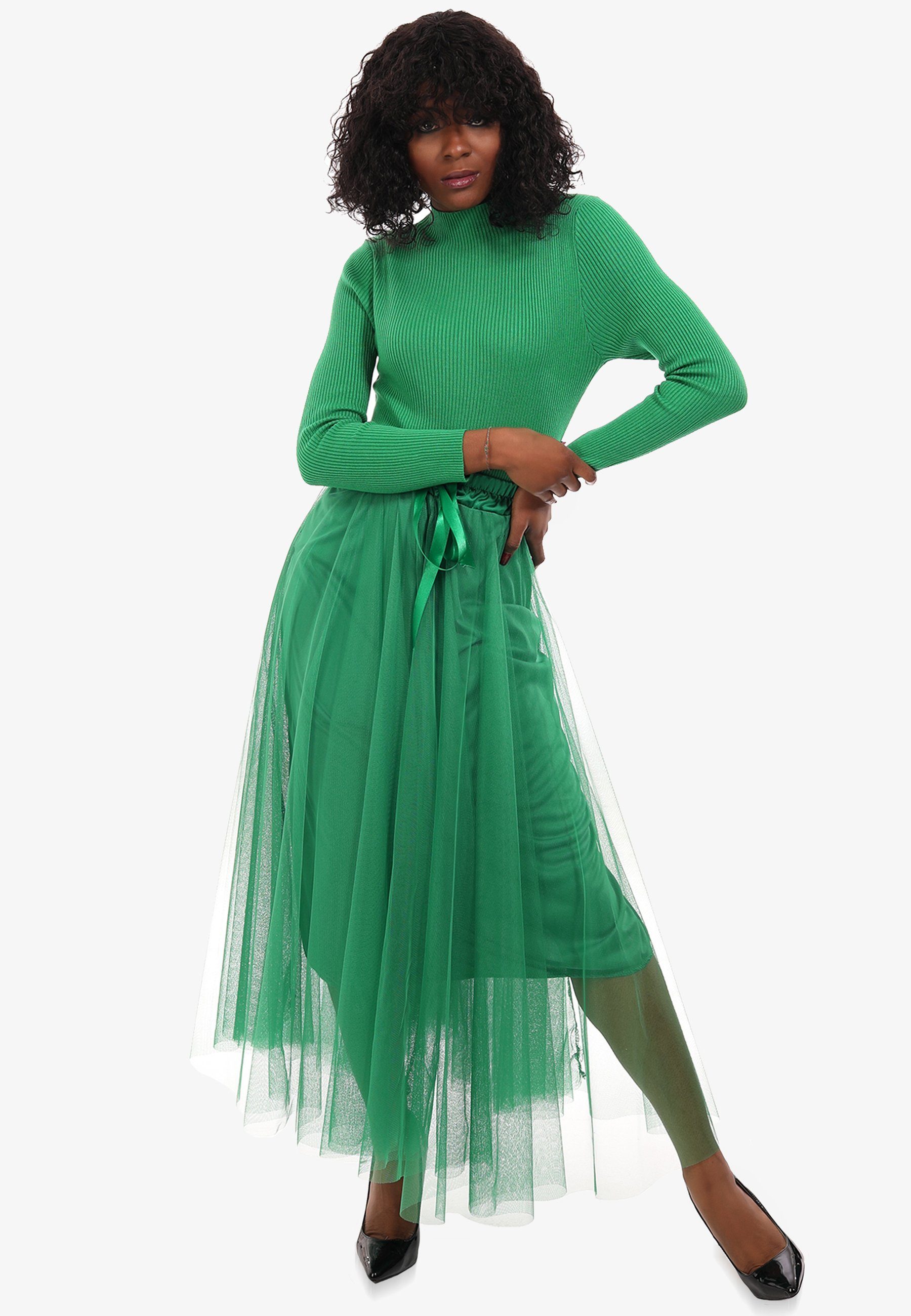 in Tüll-Rock Fashion Unifarbe, Vintage & Tüllrock mit Chiffon Tütü Tutu elastischem Style Rock Look Bund grün YC