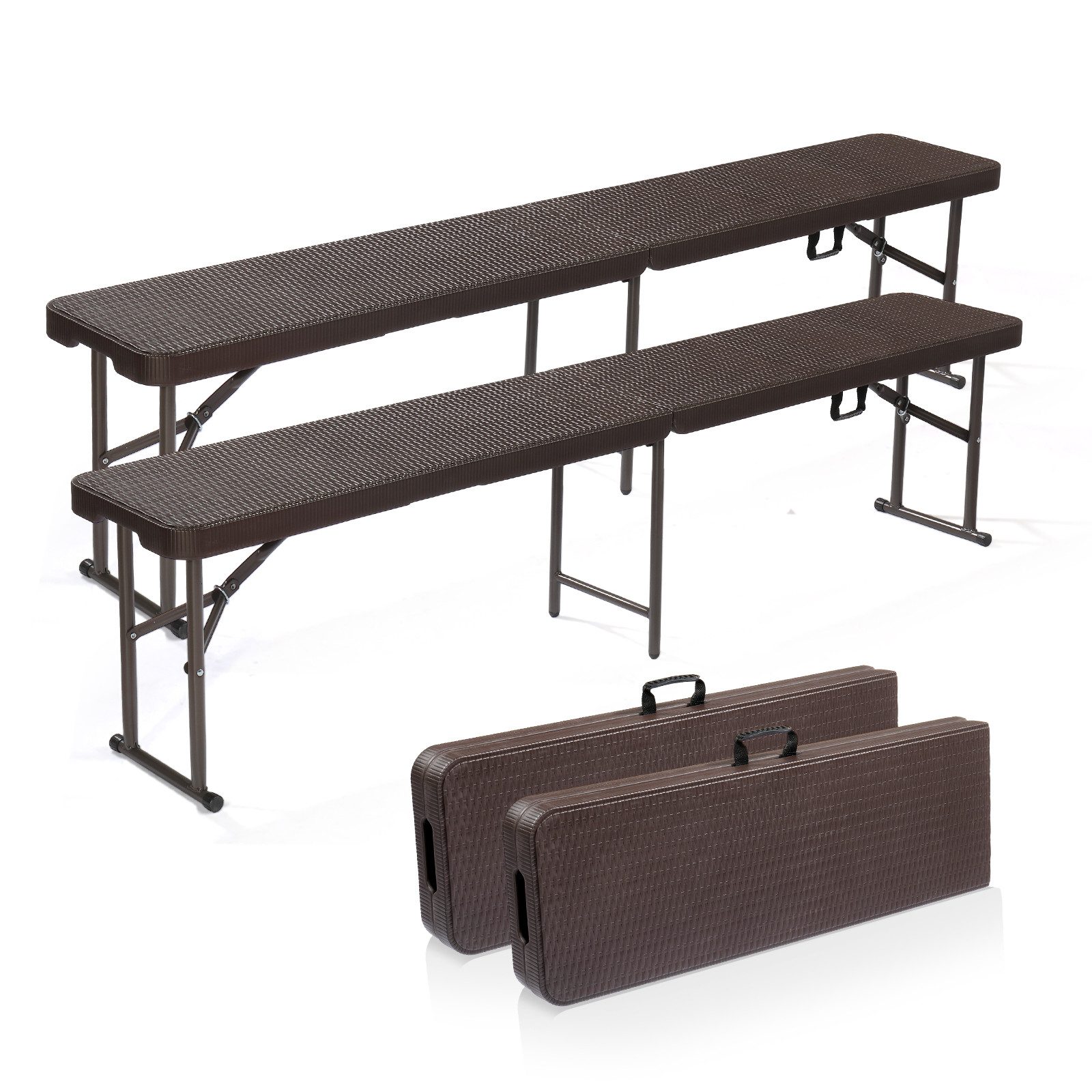 VINGLI Gartenbank Wetterfest aus Kunststoff, Klappbank, Sitzbank Flur, Bierbank (2-St), 182 x 28 x 43 cm, ideal für Garten, Camping & Outdoor