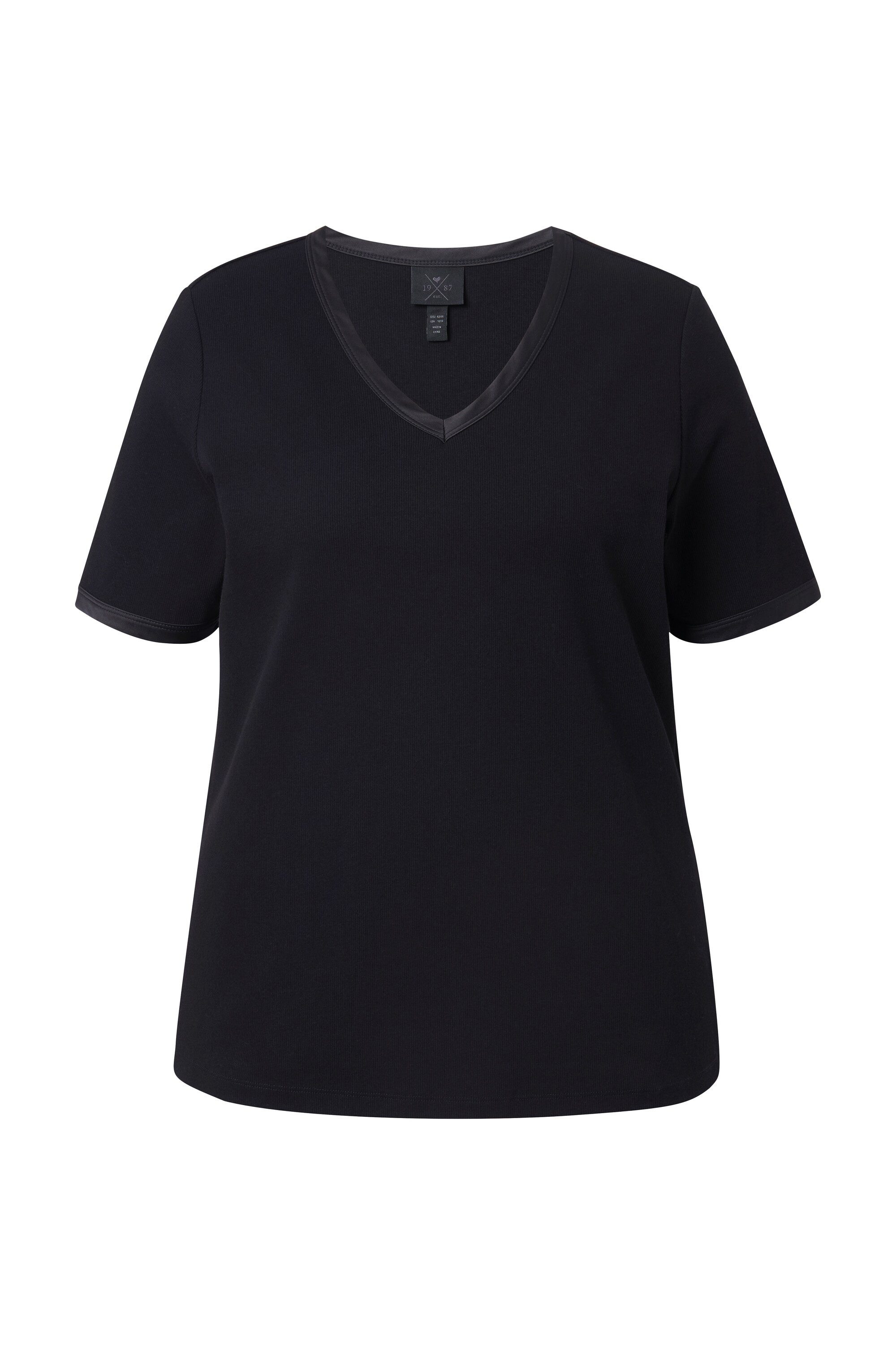 Ulla Popken T-Shirt T-Shirt Rippjersey Satinkante günstig online kaufen