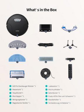 Honiture Saugroboter G20 Pro Staubsauger Roboter mit Fernbedienung, Saugroboter mit Wischfunktion, 4500Pa Starke Saugkraft, 7,6 cm Roboterstaubsauger mit APP Steuerung, 180 Min Laufzeit