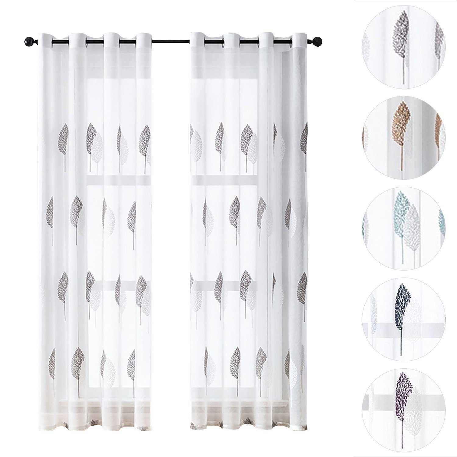 BYSURE Vorhang (2 St), Ösen, transparent, Polyester, Blätter Muster, Sticke günstig online kaufen