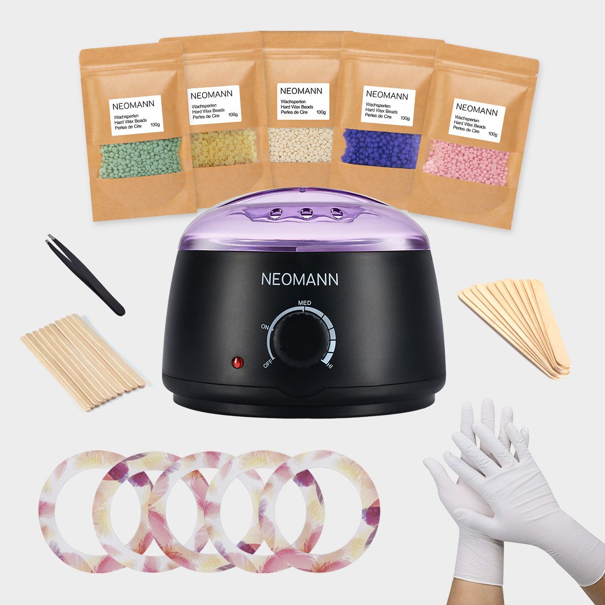 NEOMANN Warmwachs-Haarentferner Waxer II Waxing Kit für Frauen-Nicht klebend,teflonbeschichtet, Ganzkörper-Waxing