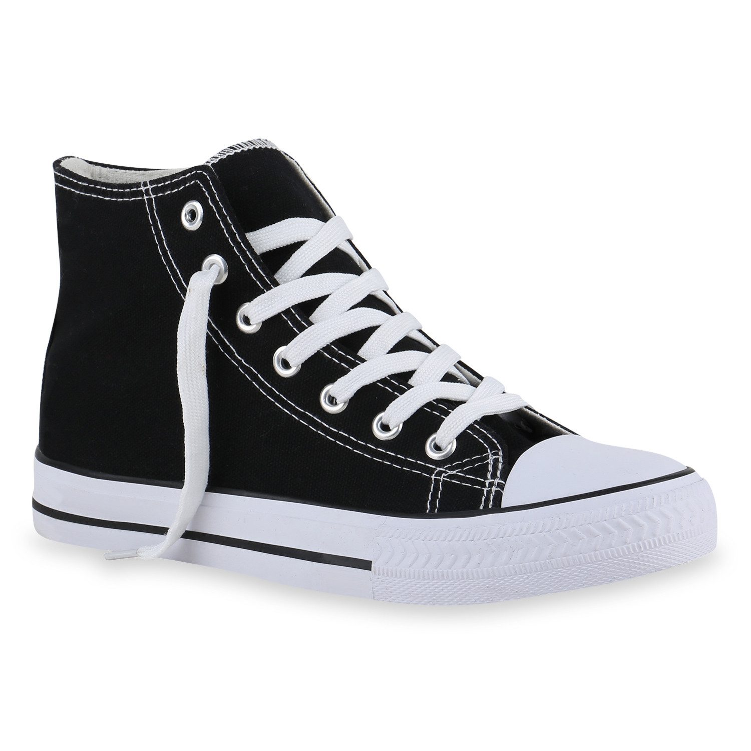 VAN HILL 840410 Sneaker Damen Sneaker High Schnürer Flache Basic Bequeme Stoff
