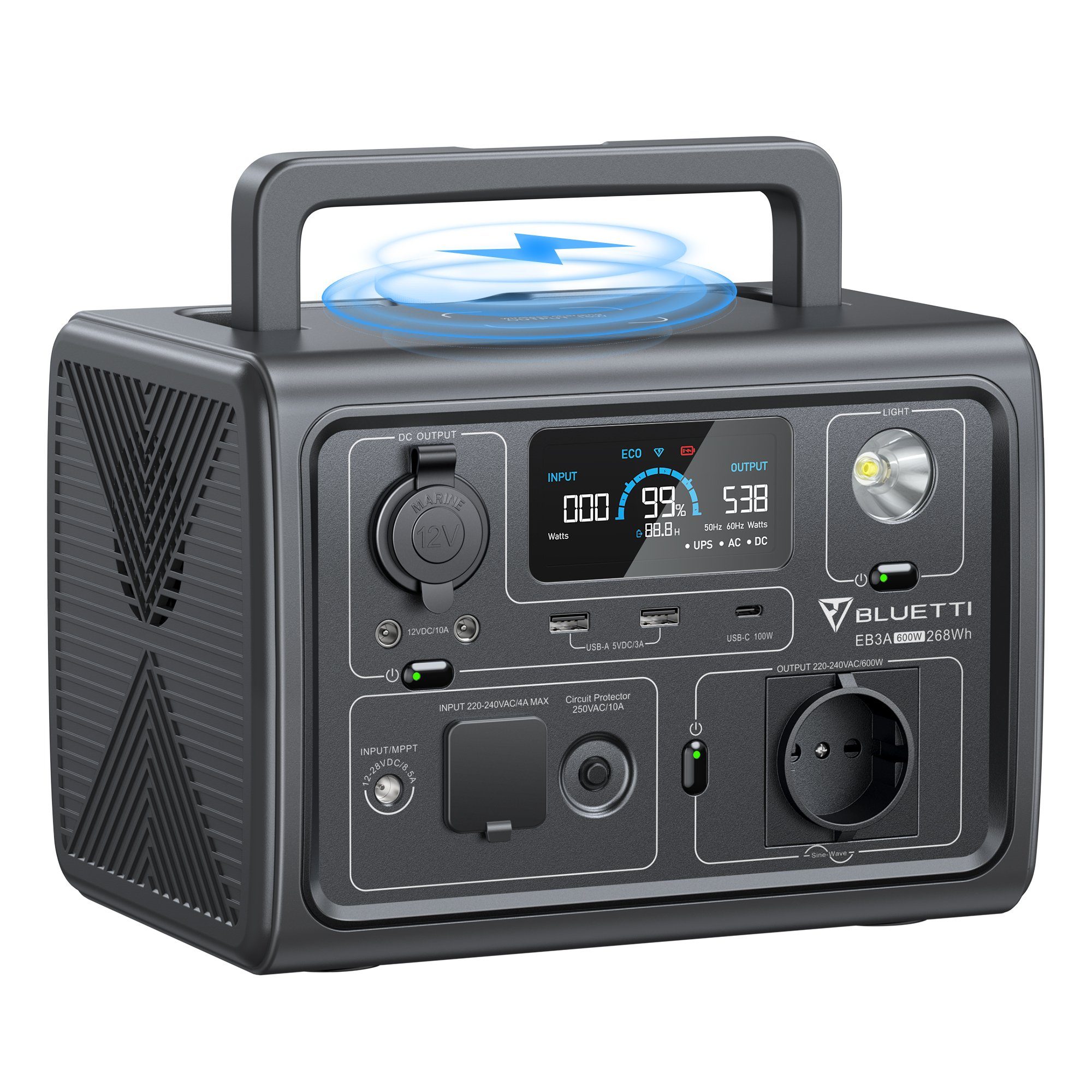 BLUETTI Stromerzeuger EB3A Solargenerator 600 W, 268Wh Tragbarer Powerstation, 0,60 in kW, (mit LiFePO4 Batterie), tragbar für Camping Outdoor