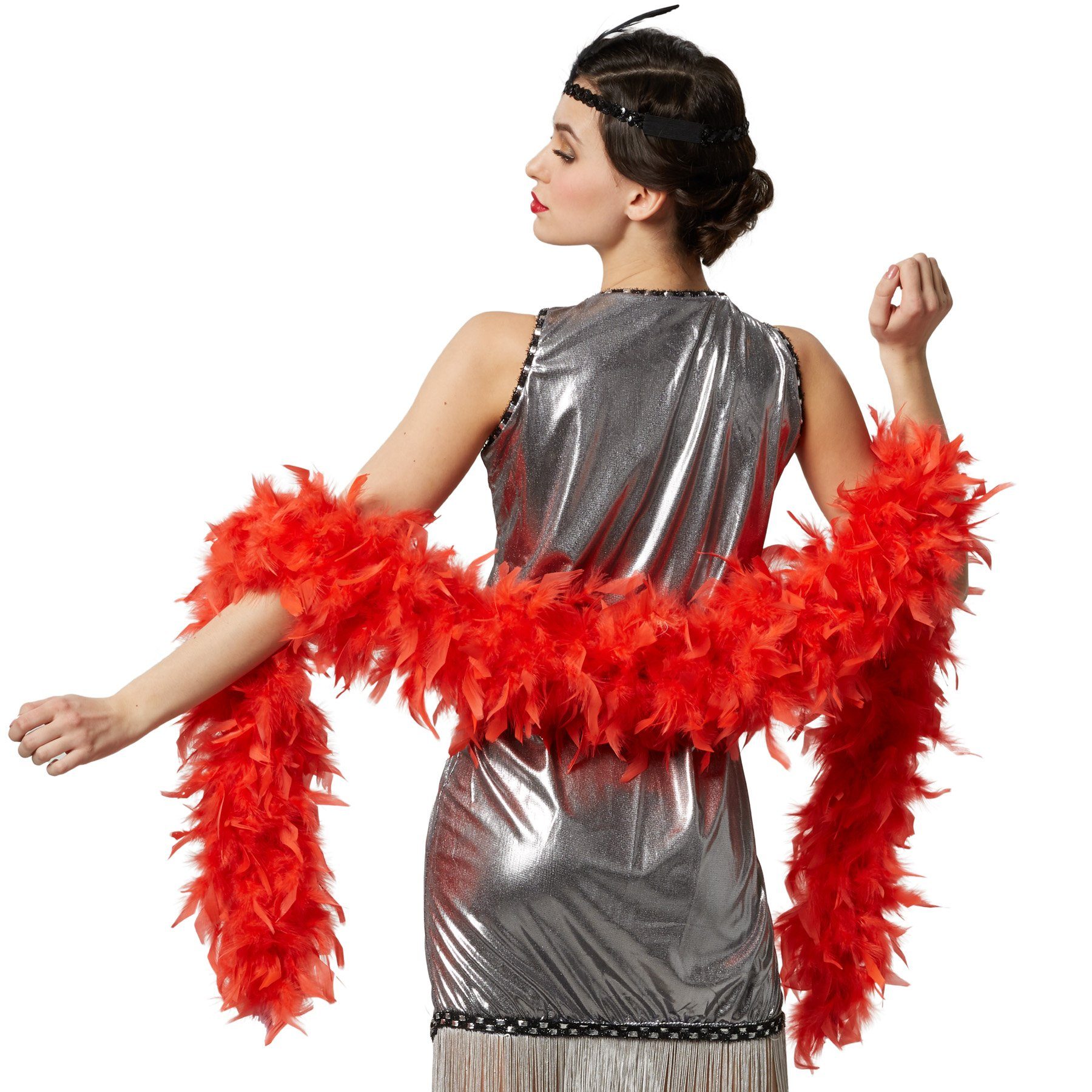 dressforfun Kostüm Faschingskleidung/Maskeradenverkleidung, in der Farbe rot, 180 cm, Gewicht: ca. 120 g, Schwarze Federboa mit echten Truthahnfedern