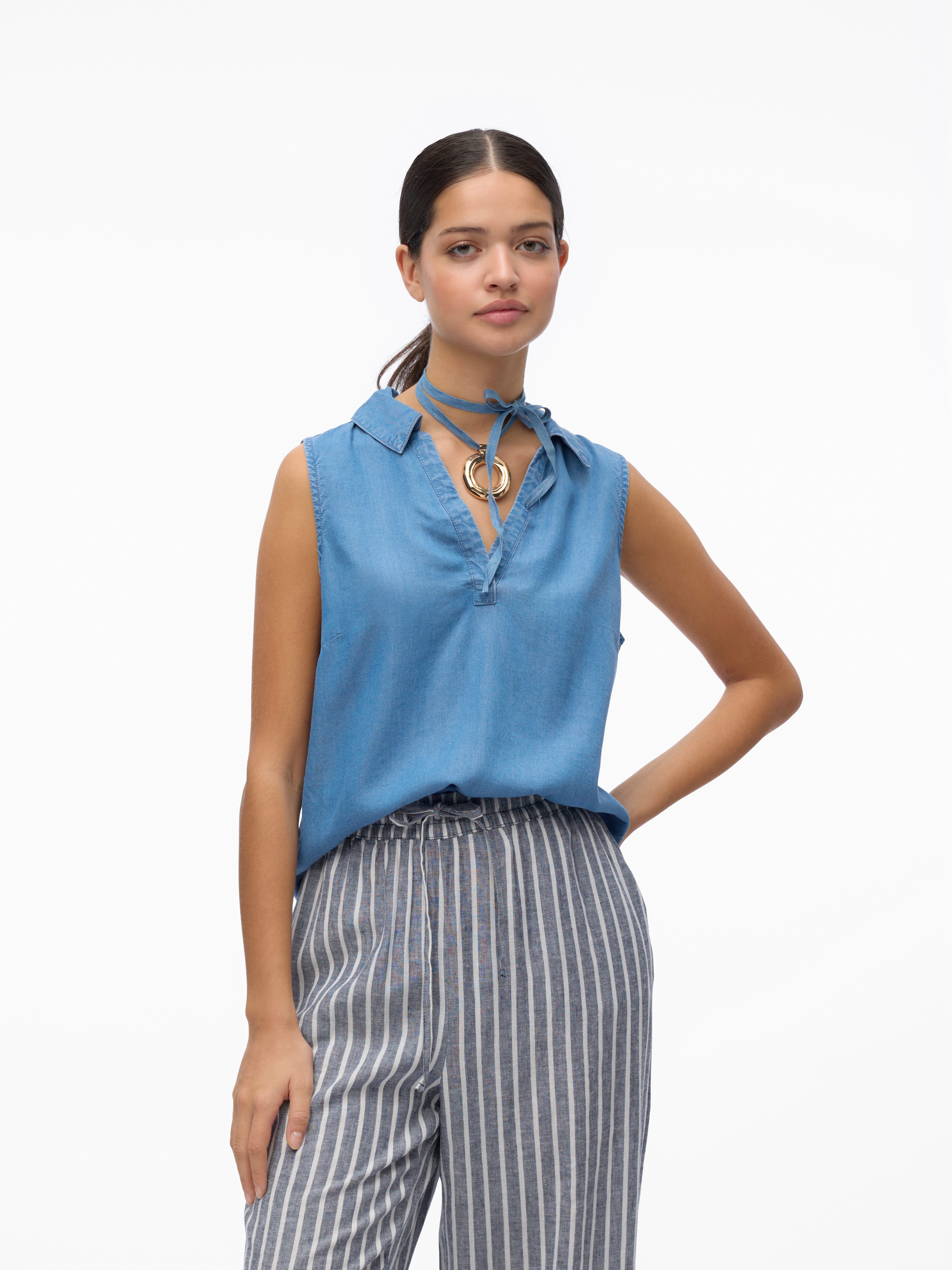 Vero Moda Shirttop VMHARPER SL COLLAR SHORT TENCEL TOP GA Viskose, regular fit