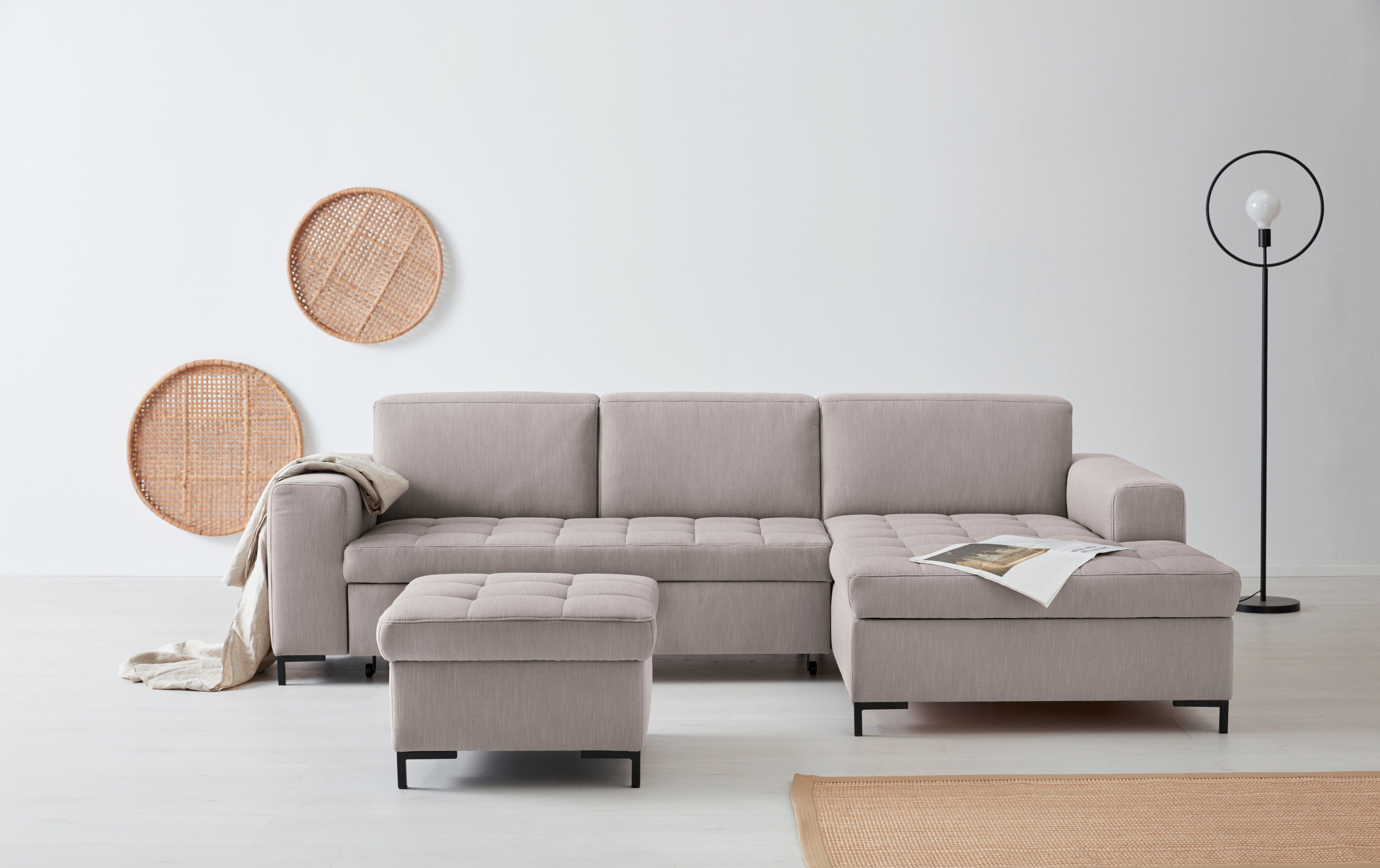 OTTO products Ecksofa Grazzo, zeitlos & elegant, moderne Sitzheftung, Breite 266cm, L-Form, hochwertige Stoffe aus recyceltem Material, Steppung im Sitzbereich