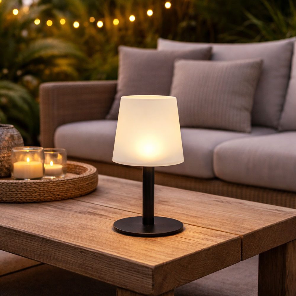 Expo Börse LED Außen-Tischleuchte, LED-Leuchtmittel fest verbaut, Warmweiß, 3x Solarleuchte Tischlampe Gartenleuchte Außen weiß LED H 31 cm