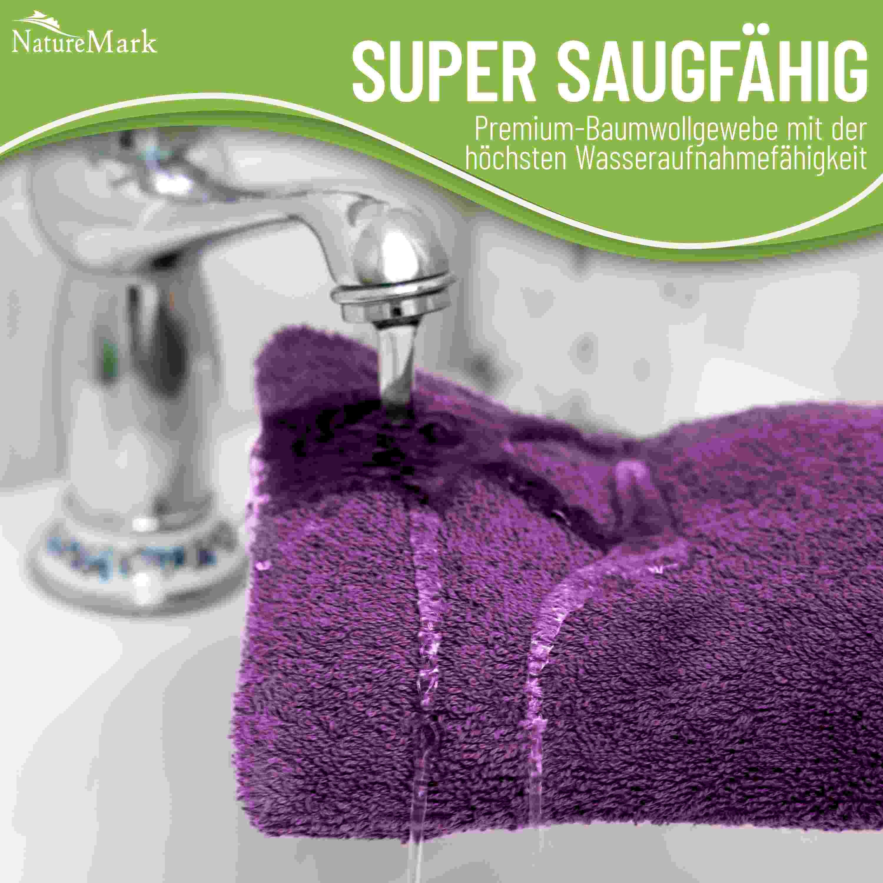 NatureMark Waschhandschuh 10er-Set Frottier Waschhandschuhe, 100% Baumwolle (10-St), Premium Frottier Waschhandschuhe, 15x21cm, Lila