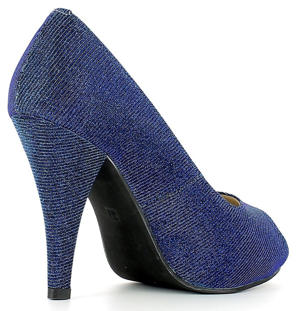 Schuhe Andrea Peeptoe Glitzer Pumps - Damen Blau Conti