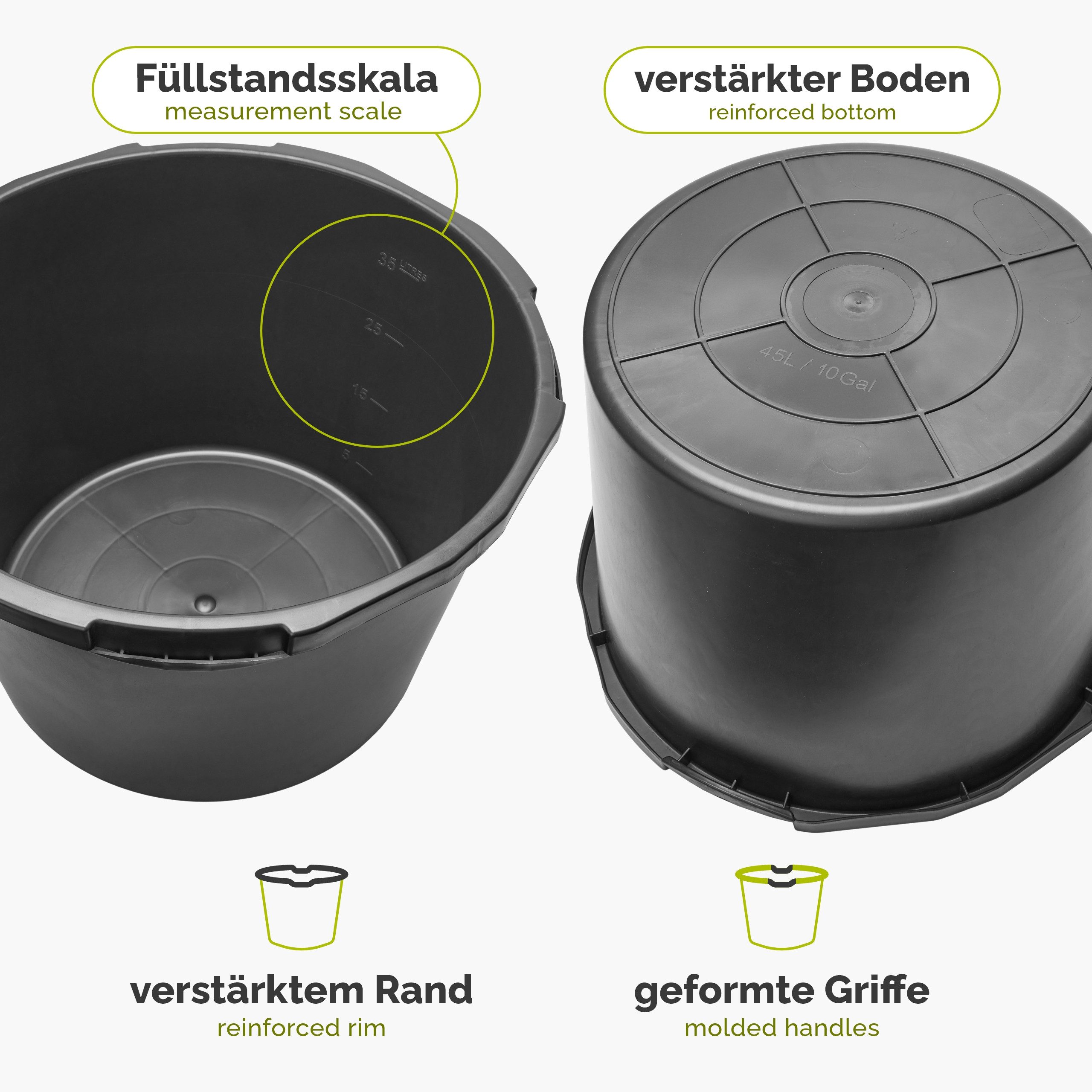 Garronda Mörtelkübel Rund Mörtelkübel Maurerkübel Kunststoffwanne Mörtelkasten GD-0170, (1-tlg., 1), Mischen von Beton, Mörtel, Gips, Kleber, Sand, Erde, Wasser, Schutt