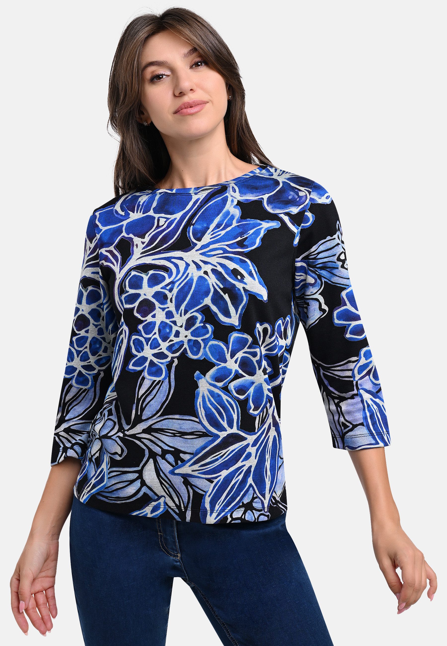 BICALLA T-Shirt Shirt mit Blumen-Print in Schwarz/Blau (1-tlg) günstig online kaufen