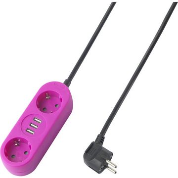 cemon 2-fach-Steckdosenleiste mit 3x USB-A, rosa Steckdosenleiste, mit USB-Ladeausgang