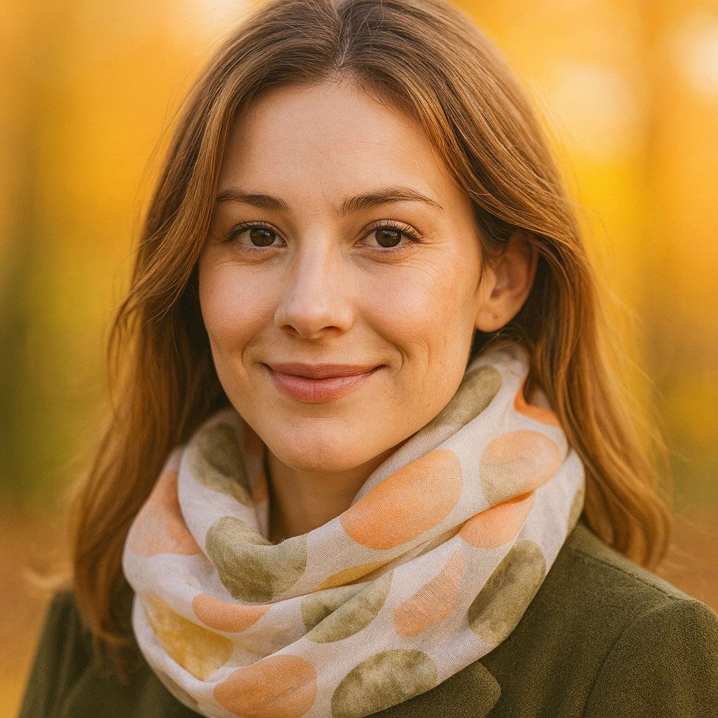 Faera Loop, Damen Schal gepunktet weich leicht Loop Rundschal mit großen Pu günstig online kaufen