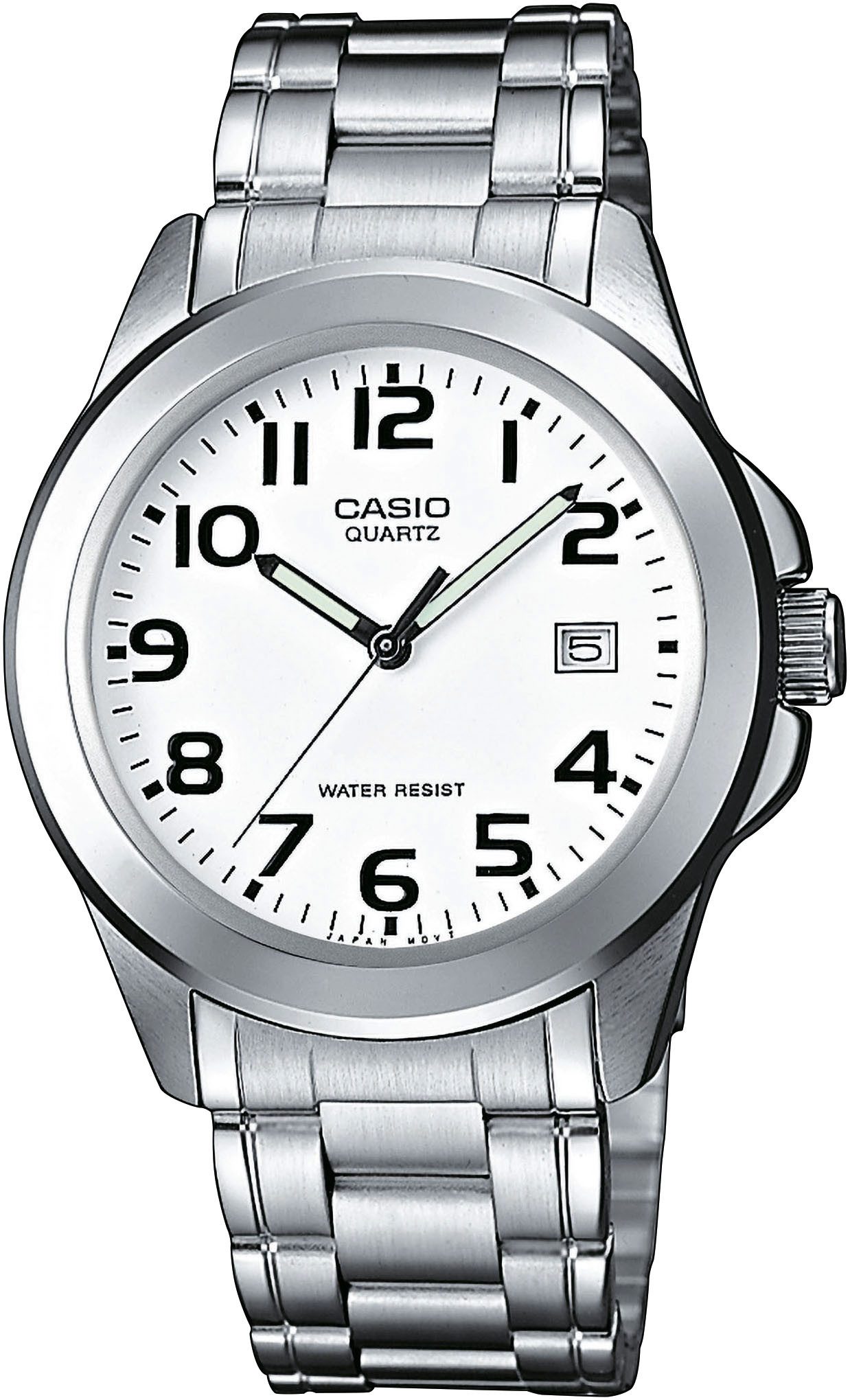 CASIO TIMELESS COLLECTION Quarzuhr MTP-1259PD-7BEG, Armbanduhr, Herrenuhr, Damenuhr, Edelstahlarmband, Datum, Neo-Display
