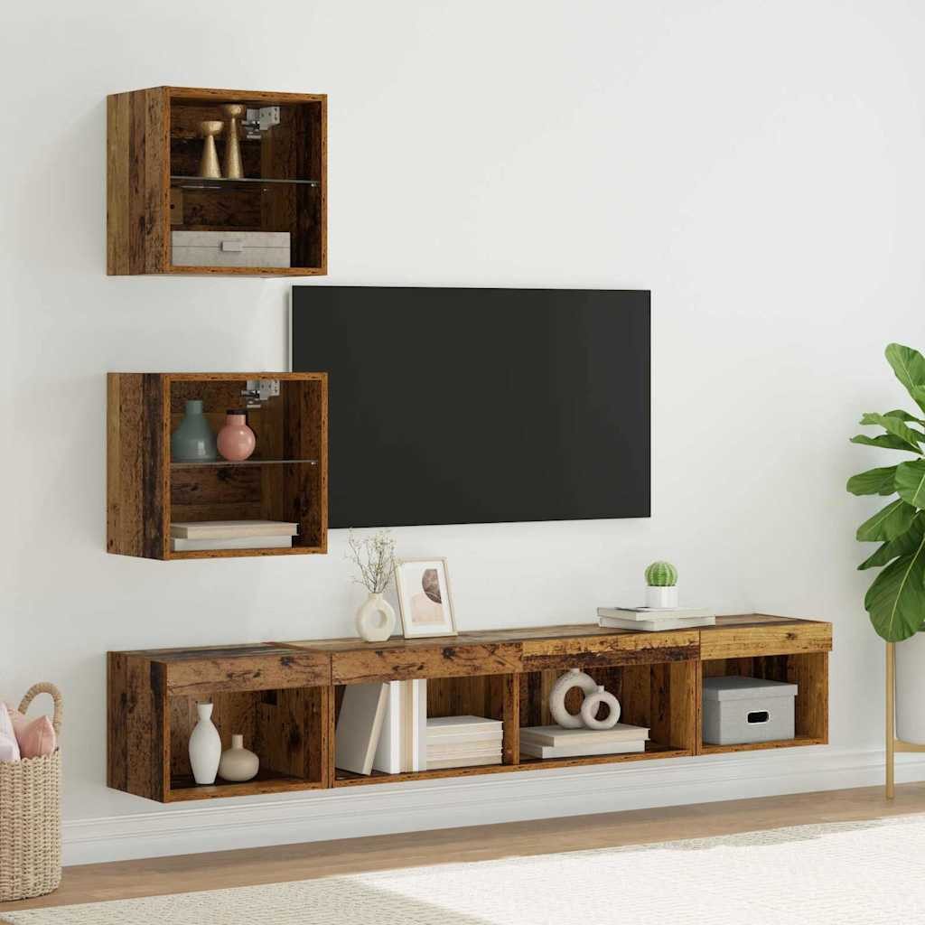 vidaXL TV-Wand TV Wand Einheiten mit LED 5 stk. Altholz Holzwerkstoff, (5-St)