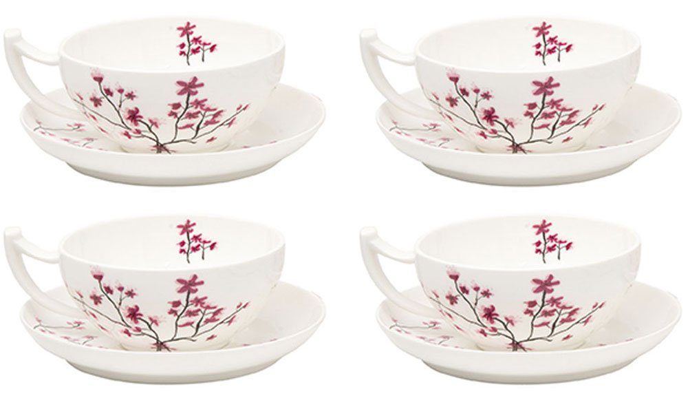 Cherry Porzellan Jumbotasse 4er mit Tasse Set TeaLogic Blossom Untertasse,