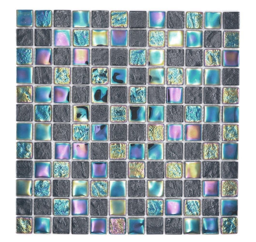 Mosani Mosaikfliesen Glasmosaik Mosaik small flip flop irisierend schwarz mehrfarbig