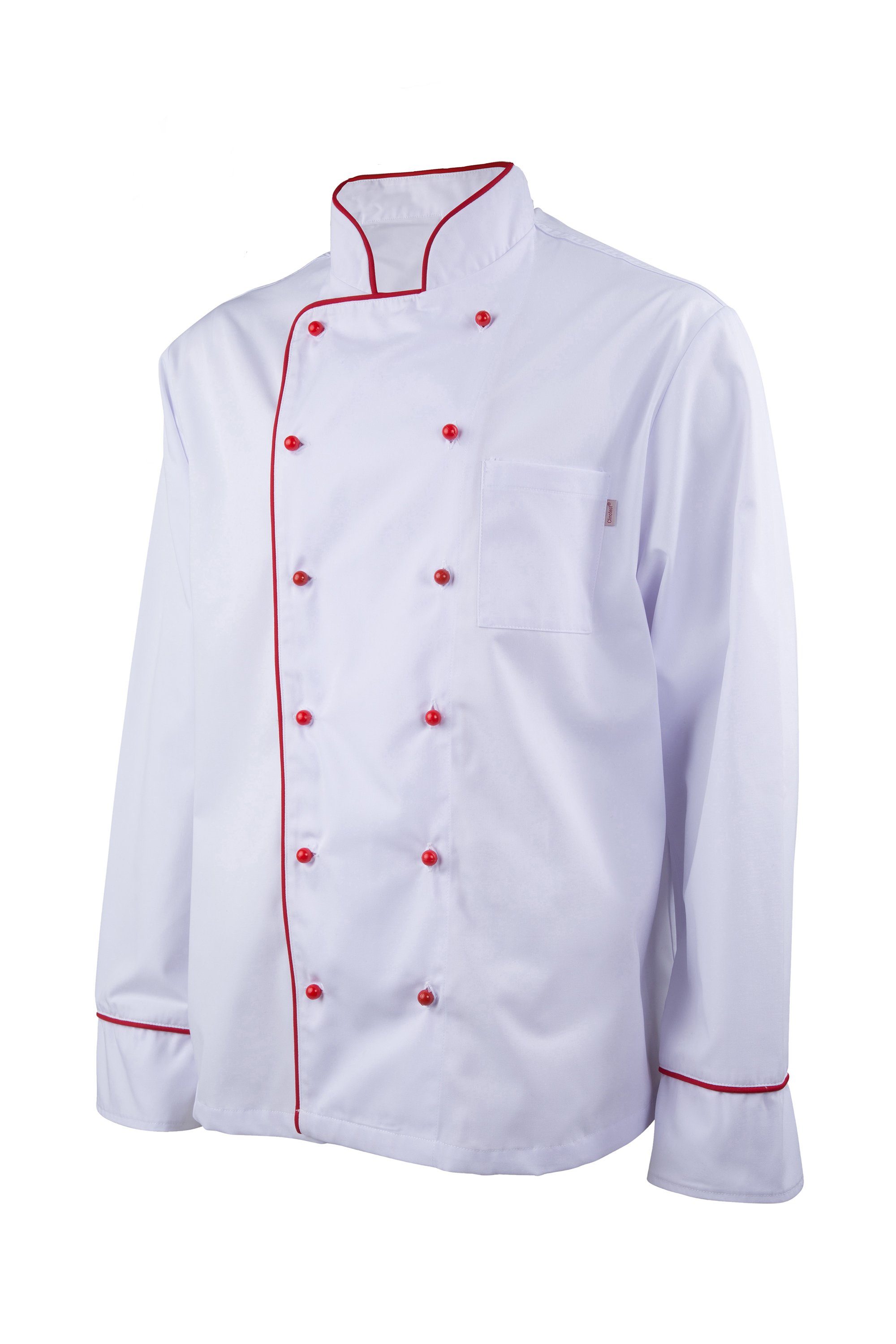 Clinotest Kochjacke mit farbigen Kugelknöpfen und farbiger Paspelierung günstig online kaufen