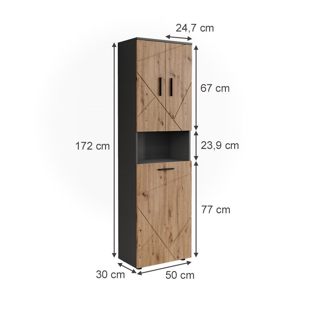Vicco Hochschrank Irma, Anthrazit/Goldkraft Eiche, 50 x 172 cm mit Wäschkorb (1-St)