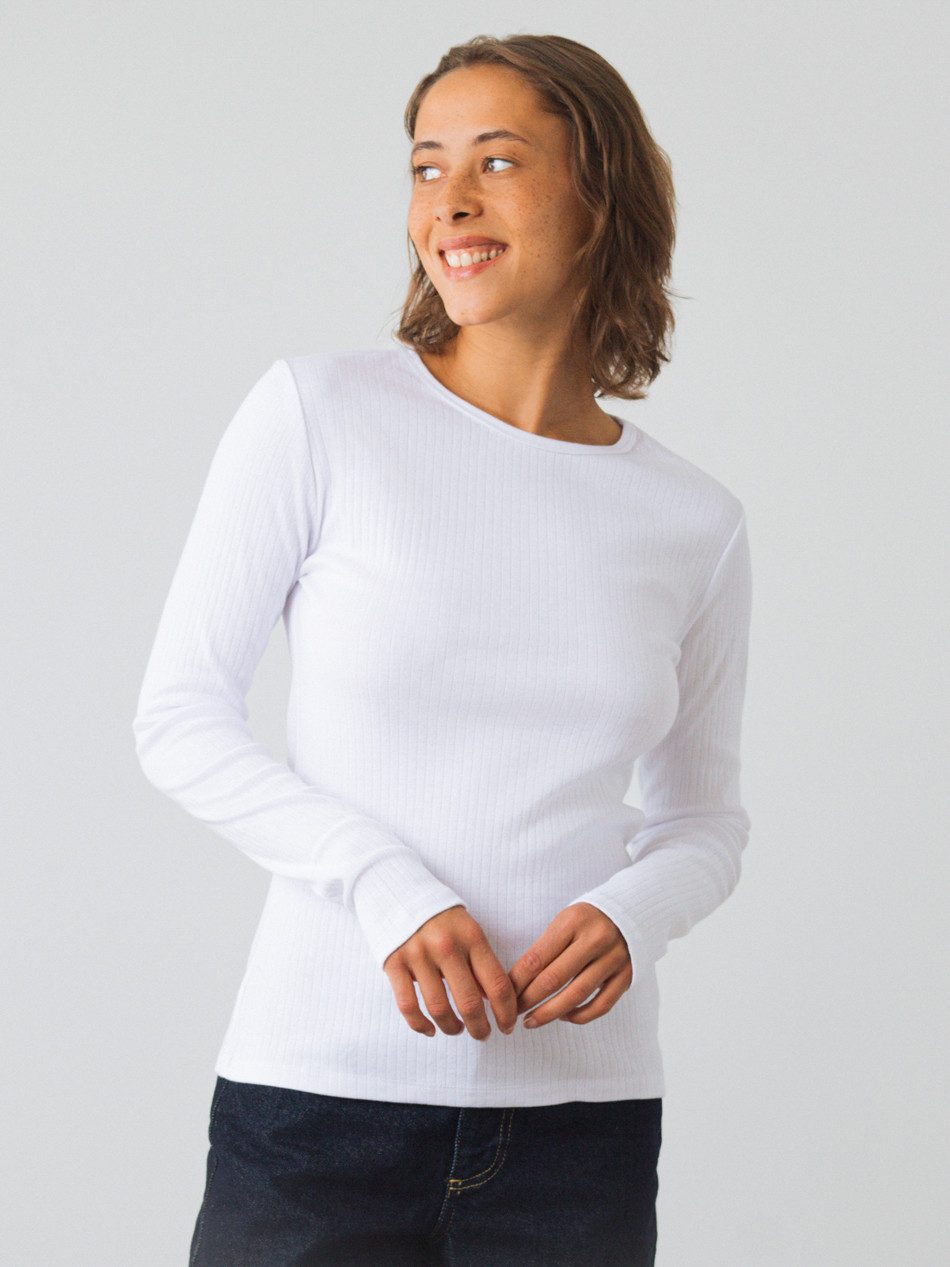 HONEST BASICS Langarmshirt Damen, Geripptes mit Rippstoff aus Bio-Baumwolle günstig online kaufen