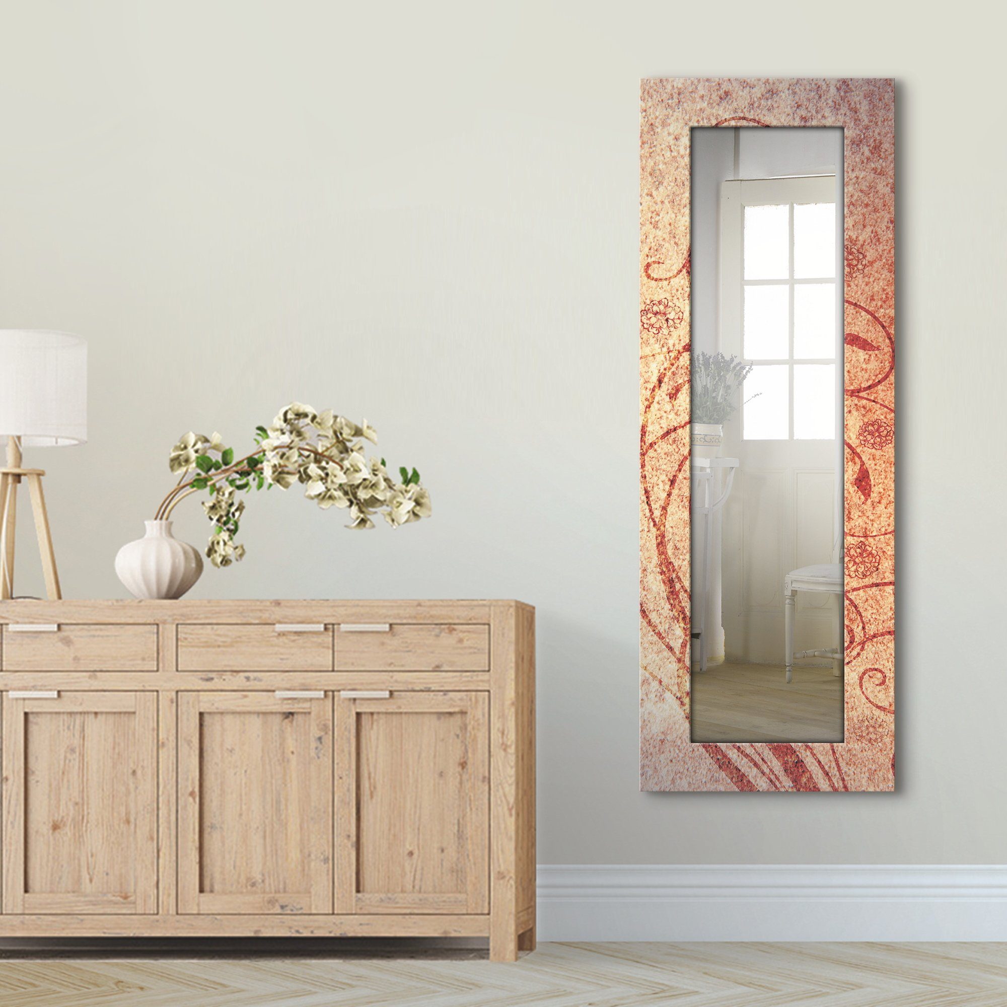 Artland Dekospiegel Florale Ornamente, gerahmter Ganzkörperspiegel, Wandspiegel, mit Motivrahmen, Landhaus | Dekospiegel